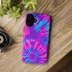 Tie-Dye Floral Phone Case for iPhone — Pink & Blue Retro Protective Tough Case