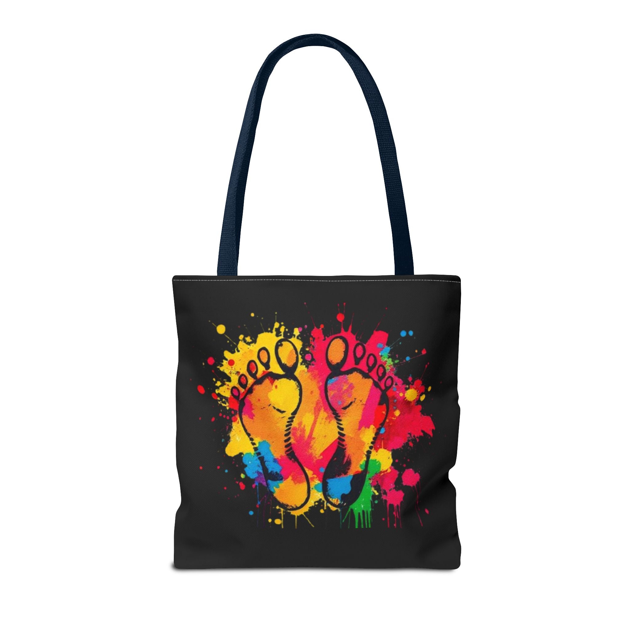 Rainbow Paint Splatter Footprints Tote Bag