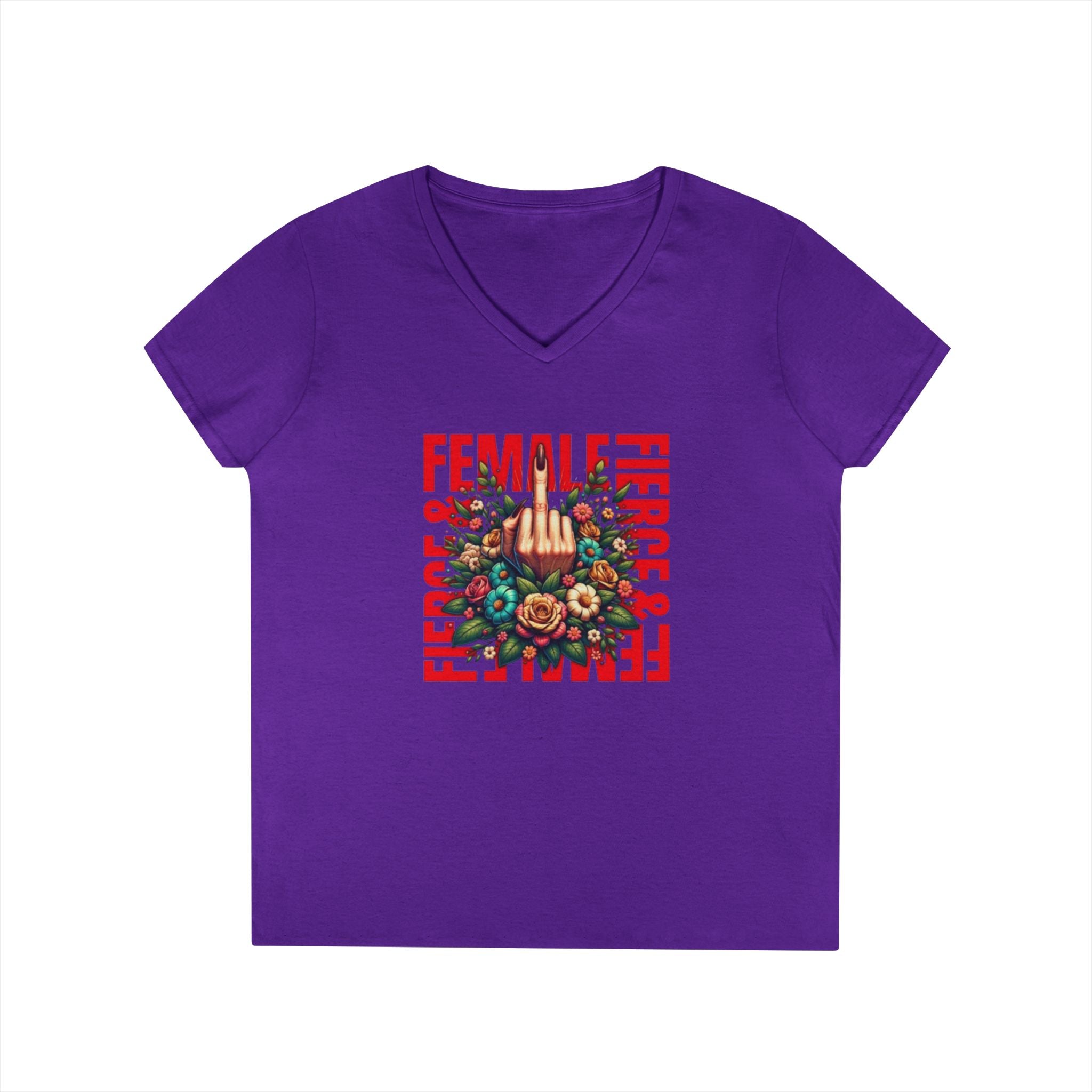 Fierce & Female V-Neck T-Shirt - Empowering Floral Tee for Women