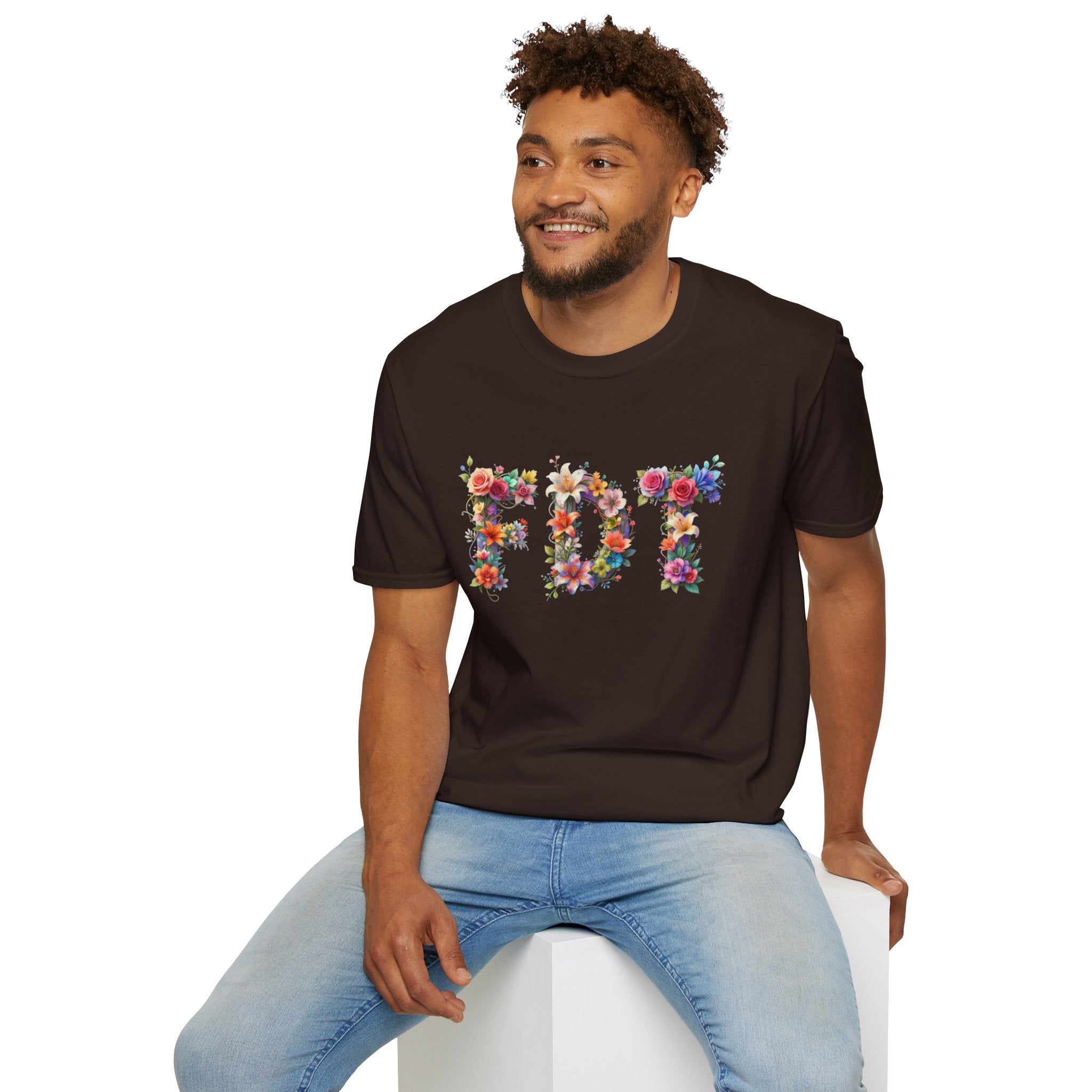FDT Floral Letter Tee — Bold Floral Typography T-Shirt