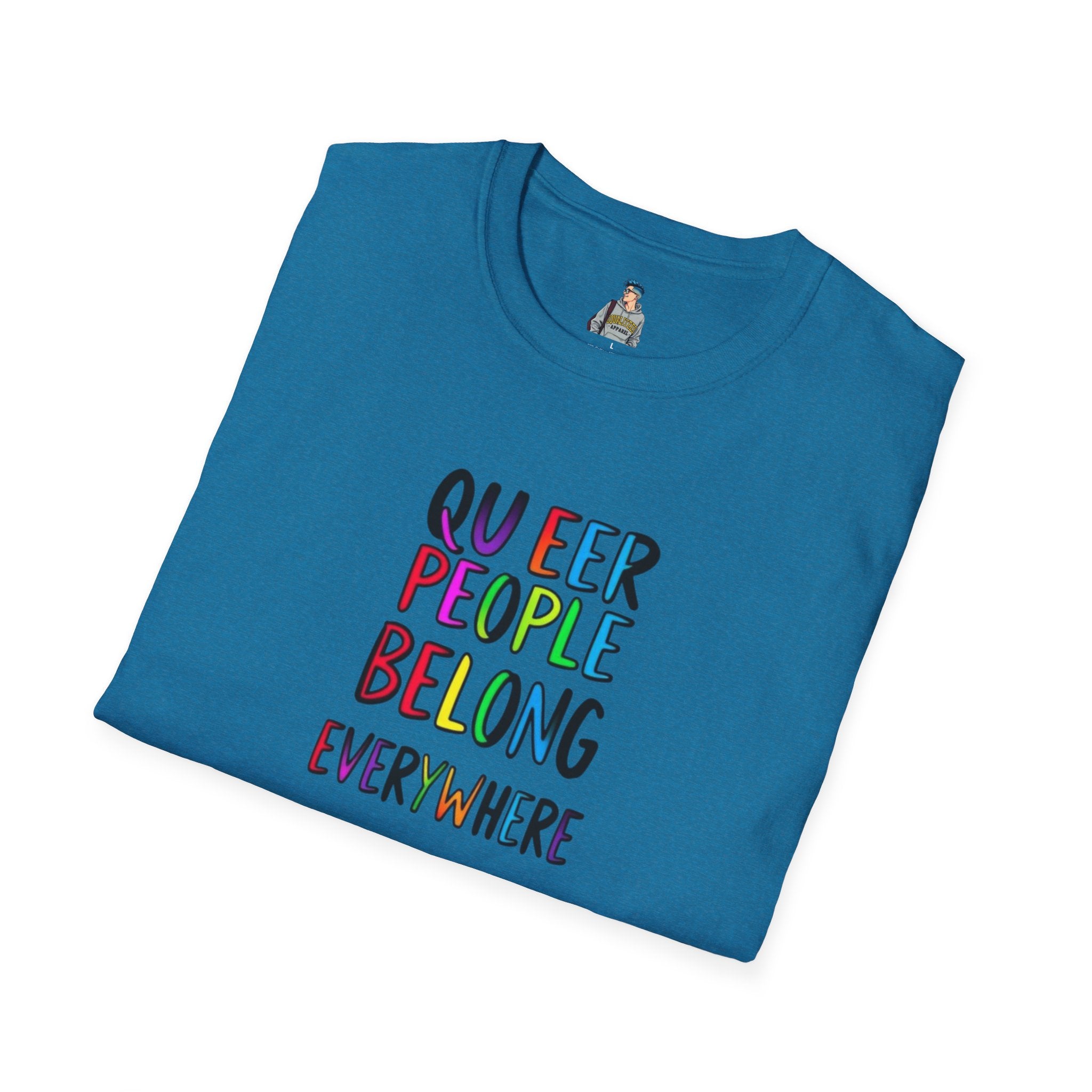 Queer Pride Unisex Softstyle T-Shirt - "Queer People Belong Everywhere"