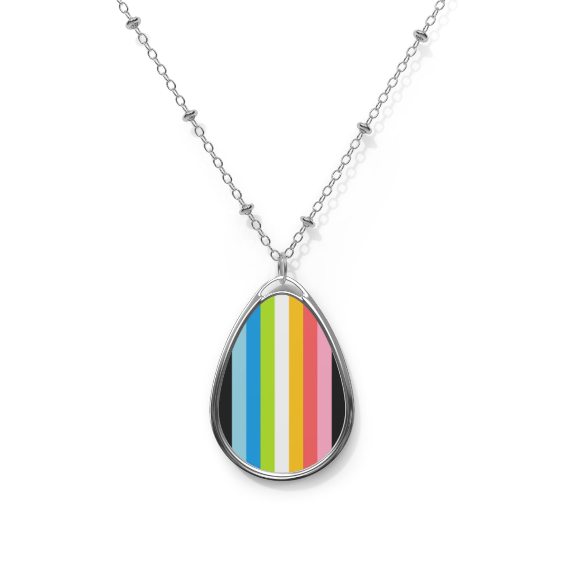 Queer Pride Oval Necklace - Stylish Silver Pendant for Inclusivity and Celebration