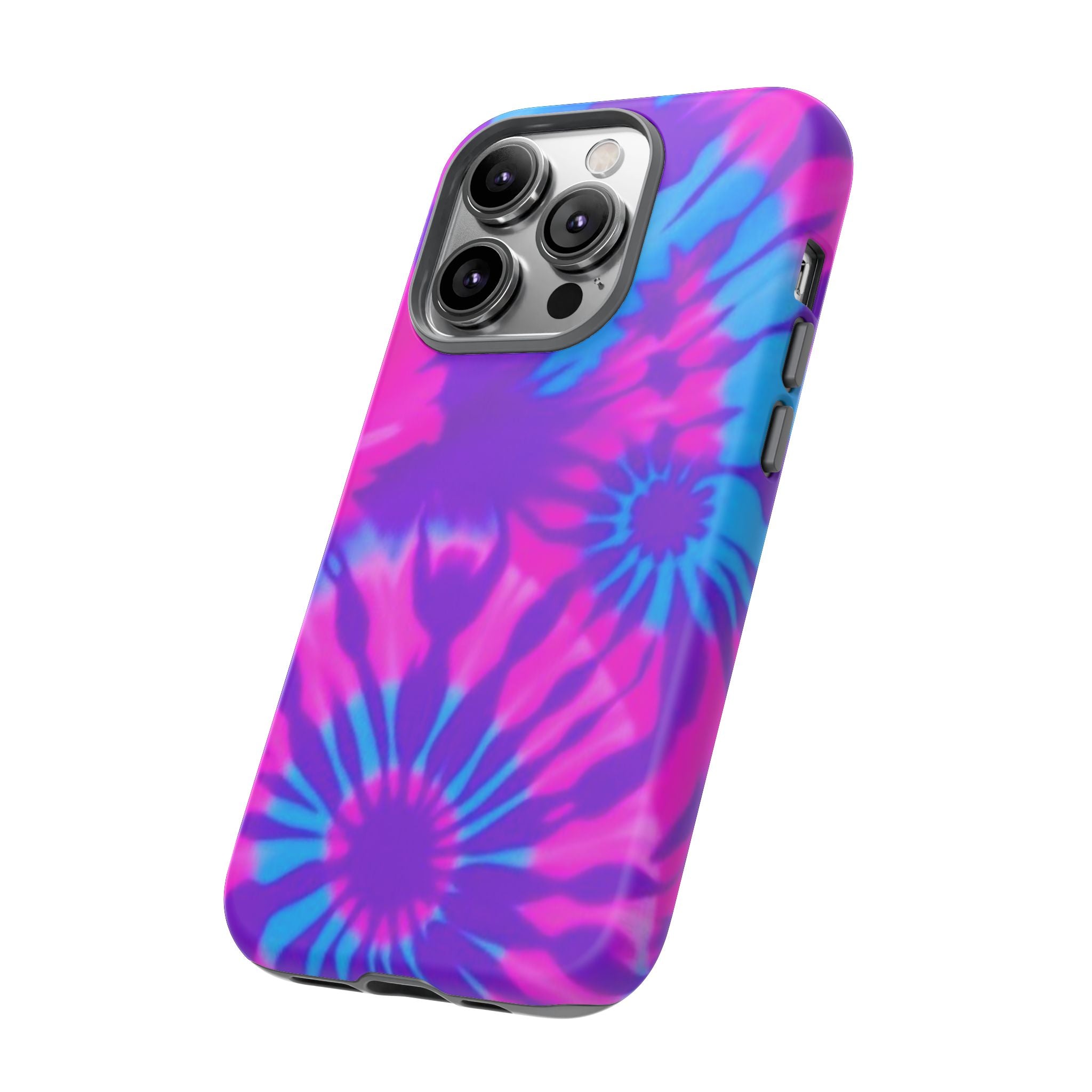 Tie-Dye Floral Phone Case for iPhone — Pink & Blue Retro Protective Tough Case