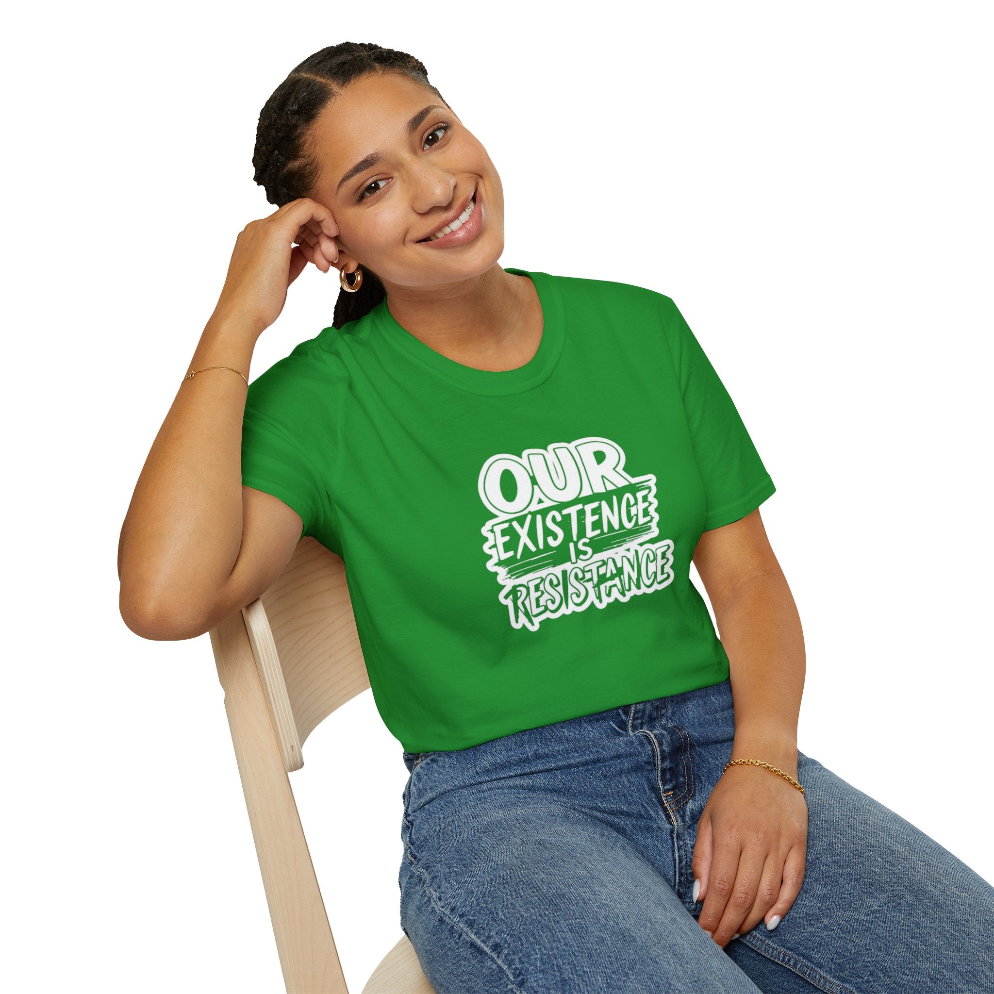 Unisex Softstyle T-Shirt - "Our Existence is Resistance" - Motivational Tee for Activists, Casual Wear, Gift for Change-makers
