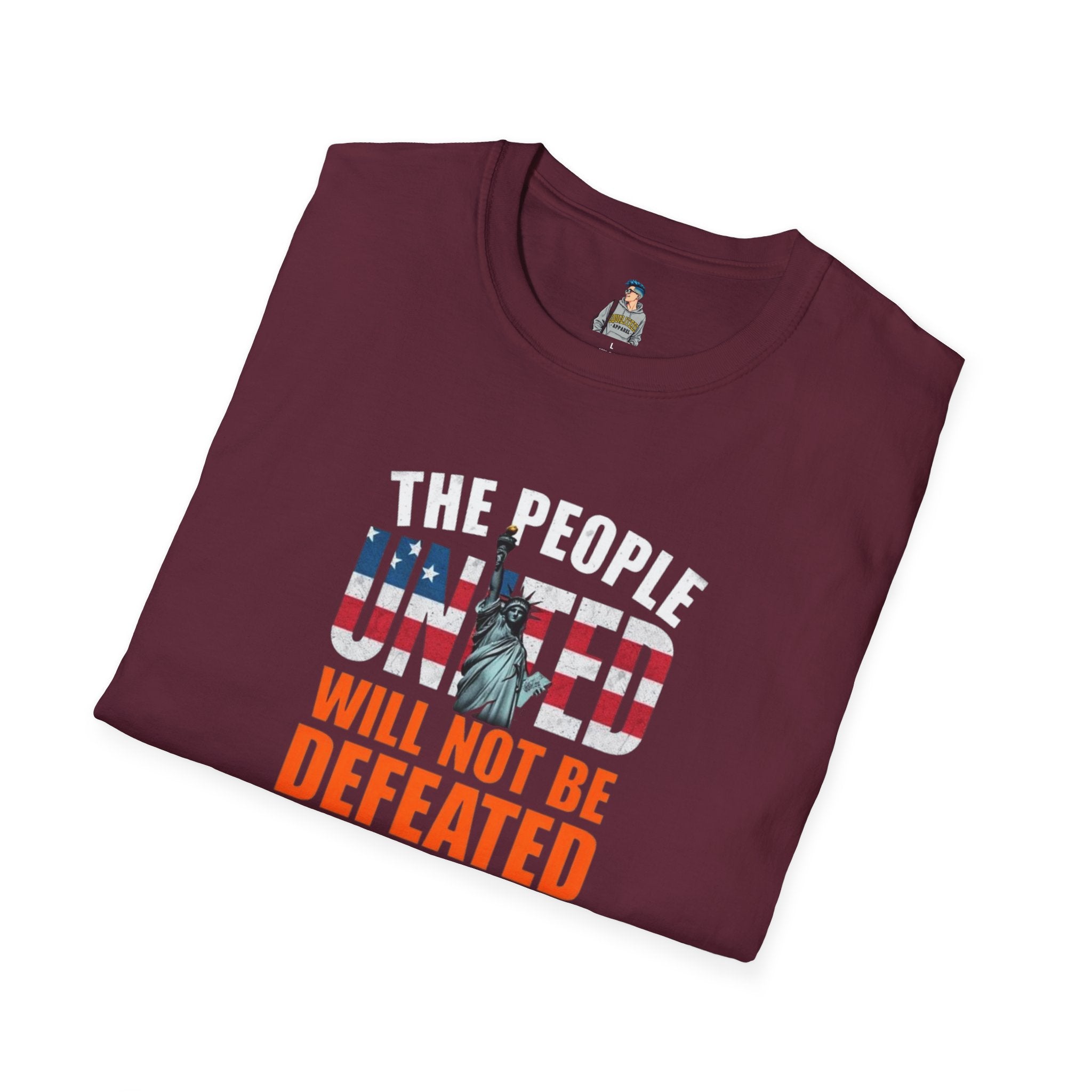 Patriotic Unisex Softstyle T-Shirt - "The People United Will Not Be Defeated"