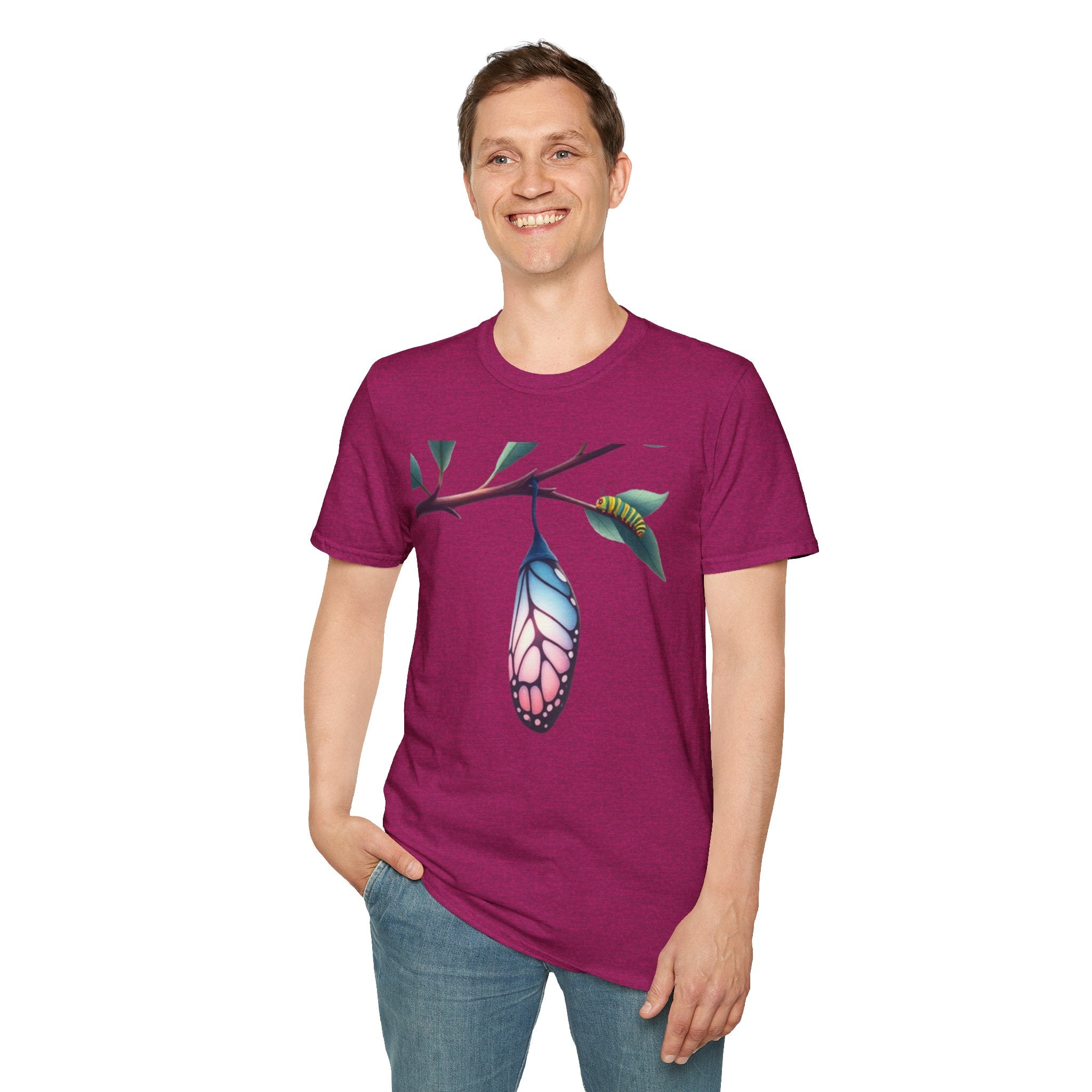 Trans Caterpillar to Butterfly Transformation T-Shirt, Unisex Graphic T-Shirt