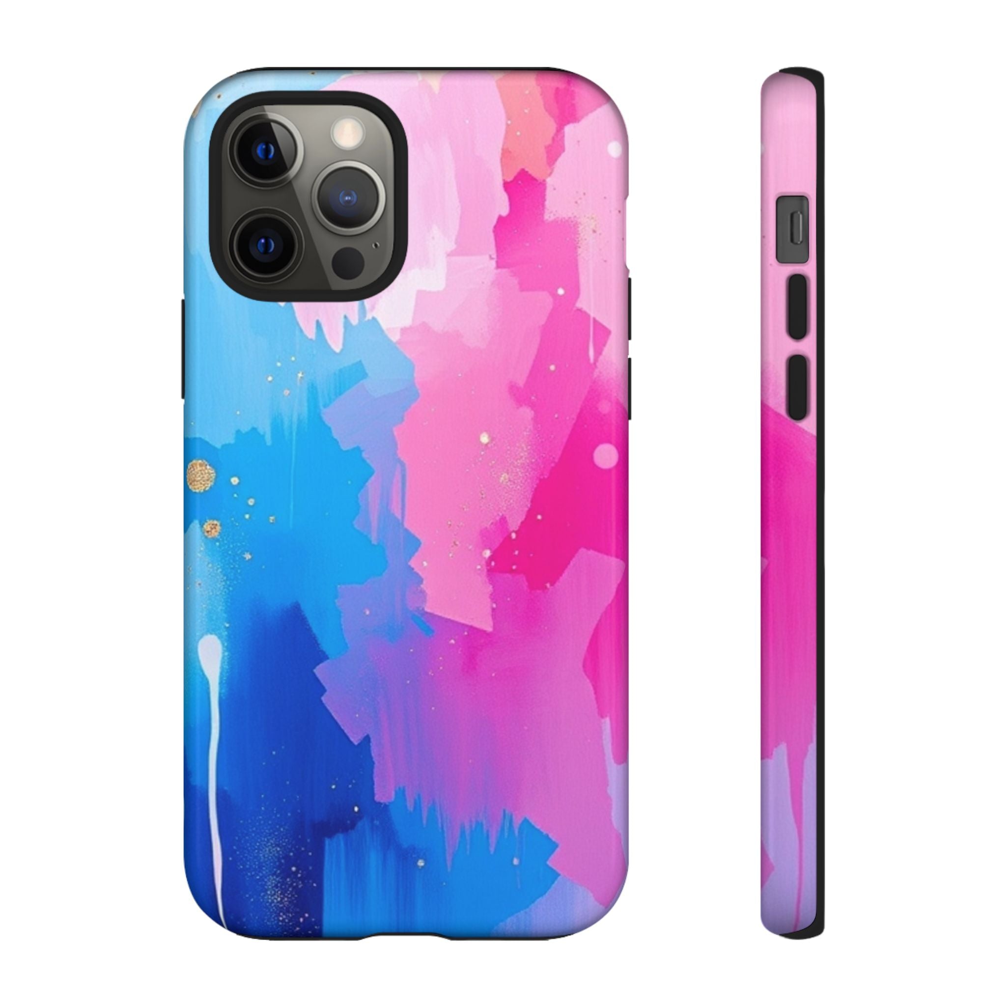 Android OR iPhone Compatible Cases - Pink and Blue Color Splash Design