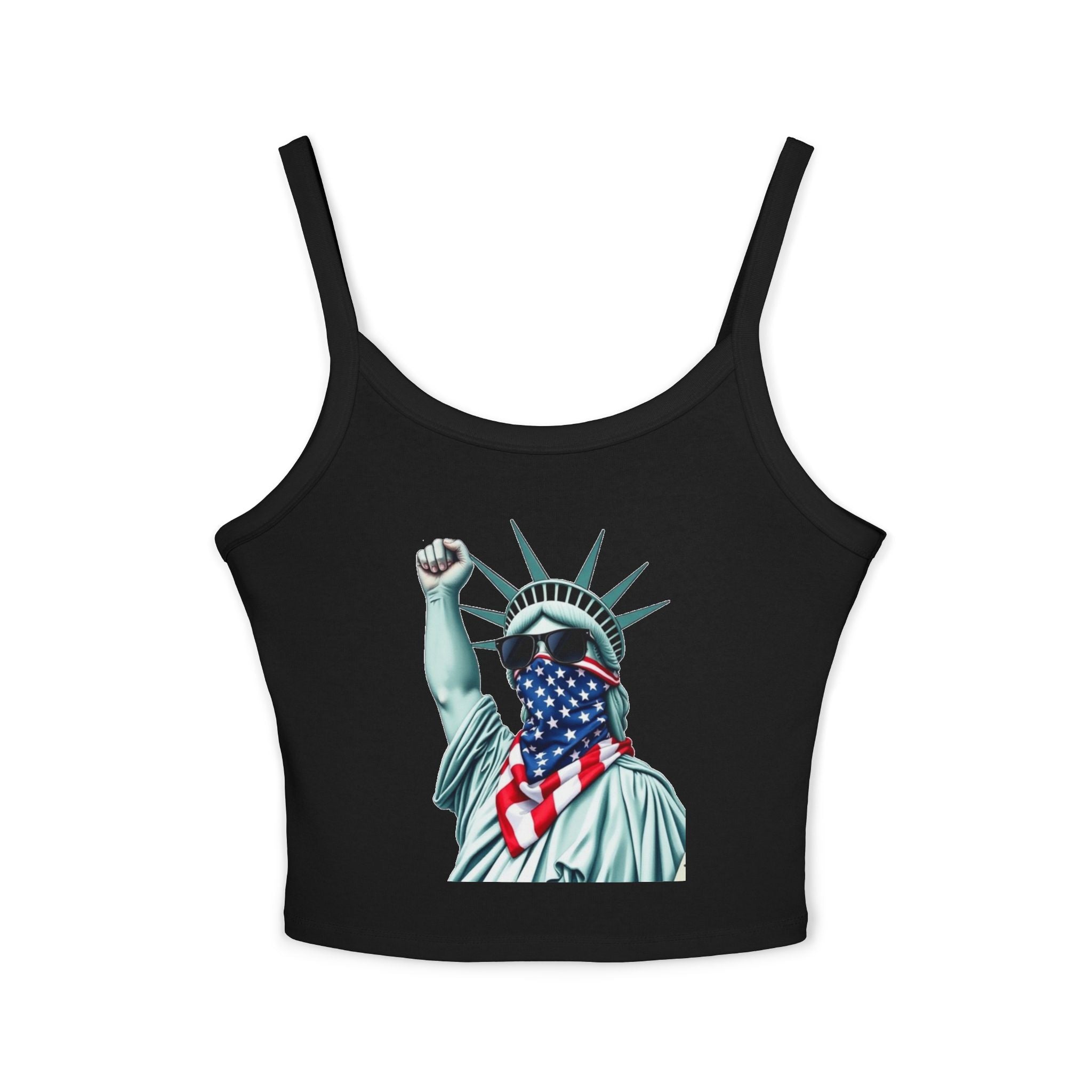 Patriotic Women's Spaghetti Strap Tank Top - Stand With Her Statue of Liberty Design