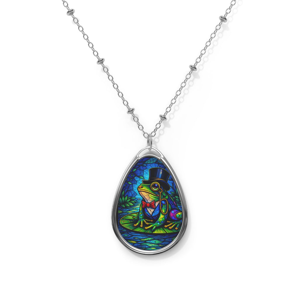 Oval Necklace — Stained Glass Frog Pendant Necklace