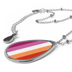 Lesbian Pride Oval Necklace - Stylish Silver Pendant for Inclusivity and Celebration