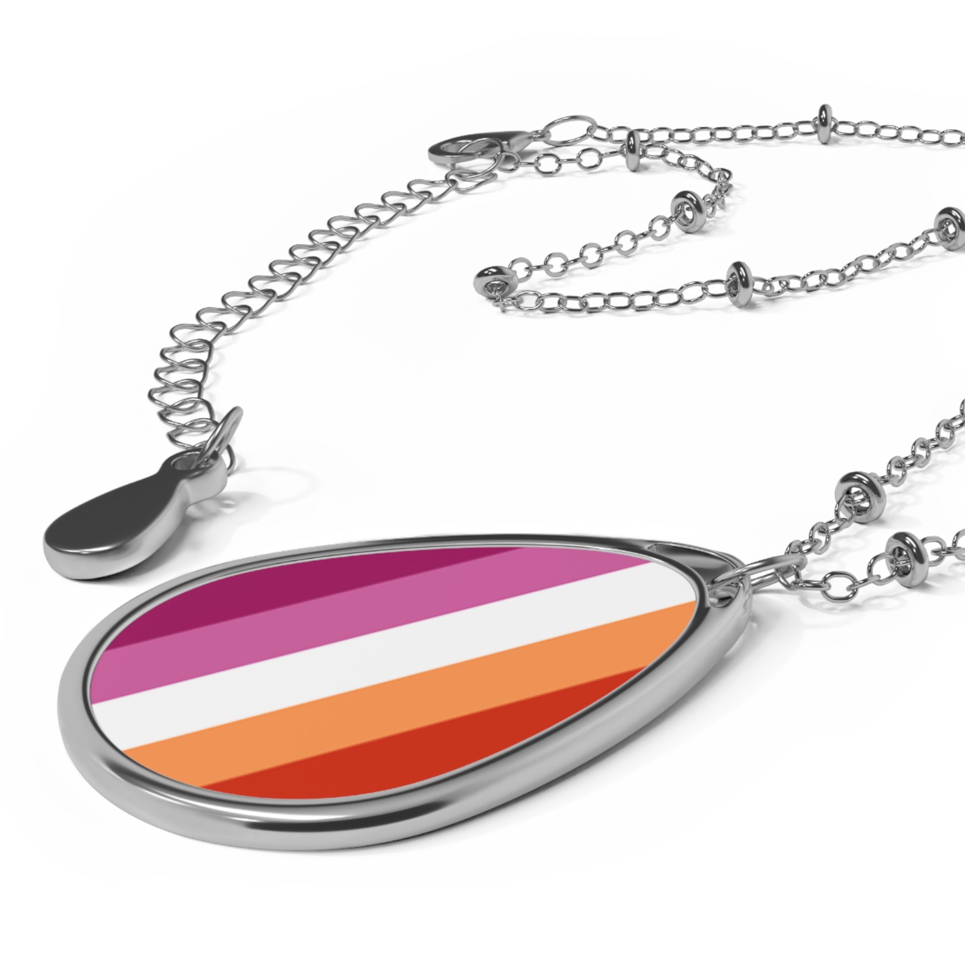 Lesbian Pride Oval Necklace - Stylish Silver Pendant for Inclusivity and Celebration