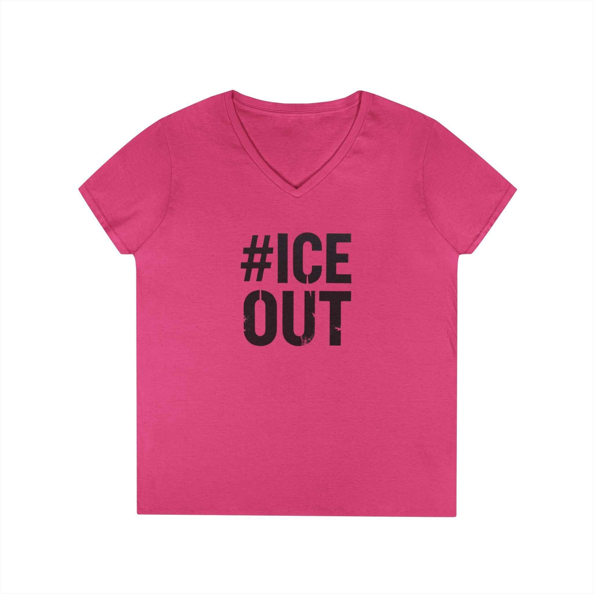 #ICE OUT Ladies' V-Neck T-Shirt — Trendy Hashtag Graphic Tee