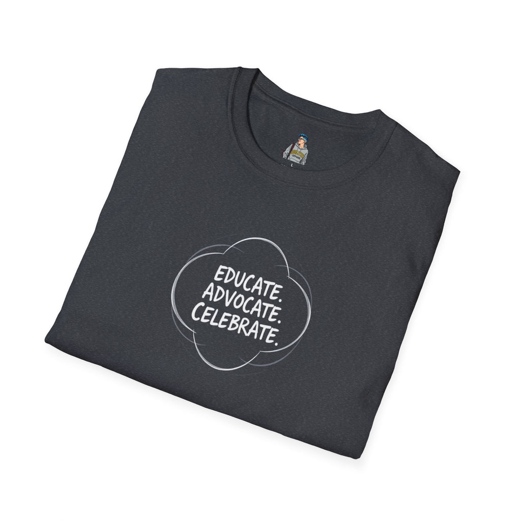 Educate. Advocate. Celebrate. Minimalist Pride T-Shirt