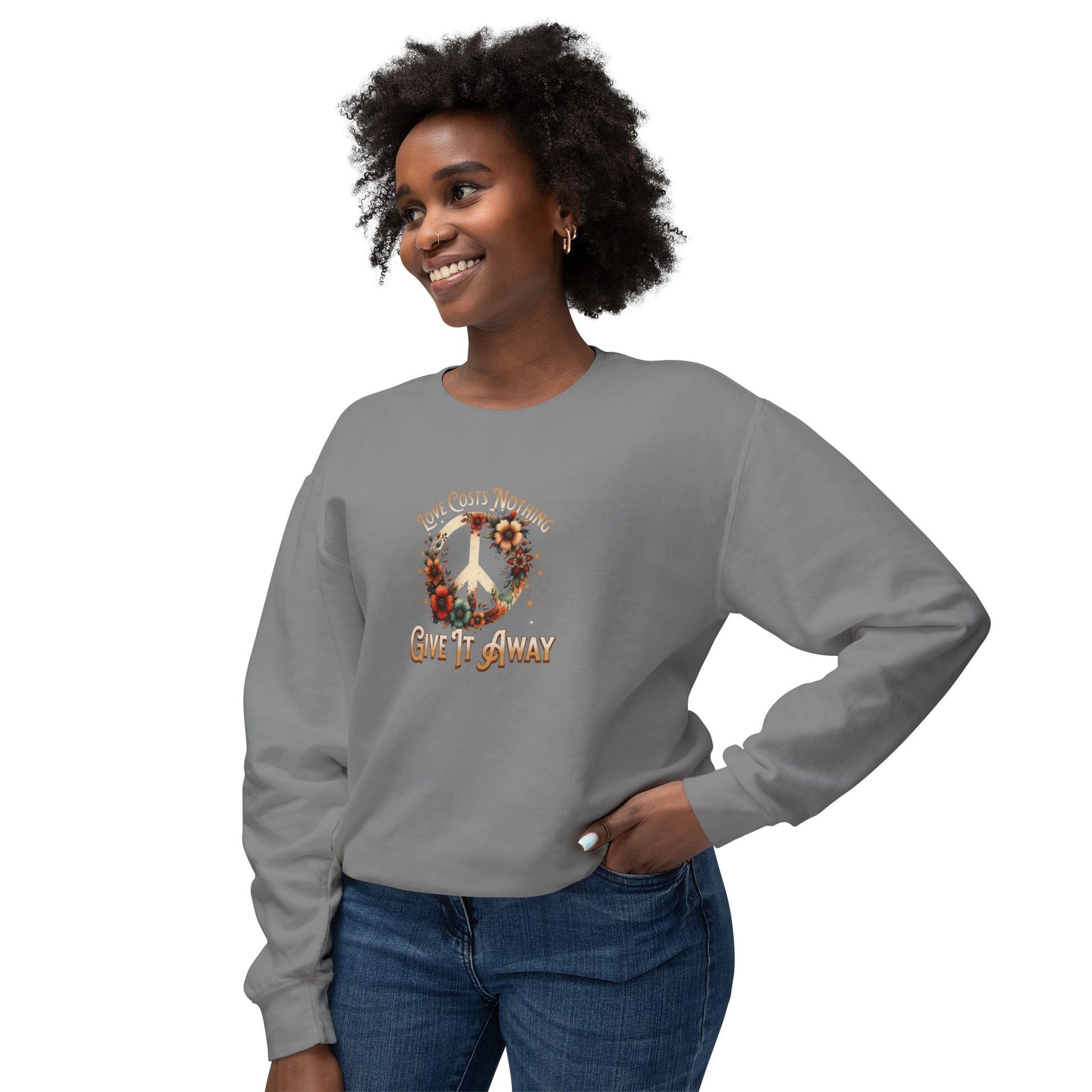 Unisex Lightweight Crewneck Sweatshirt - 'Love Costs Nothing, Give It Away' Inspirational Sweatshirt