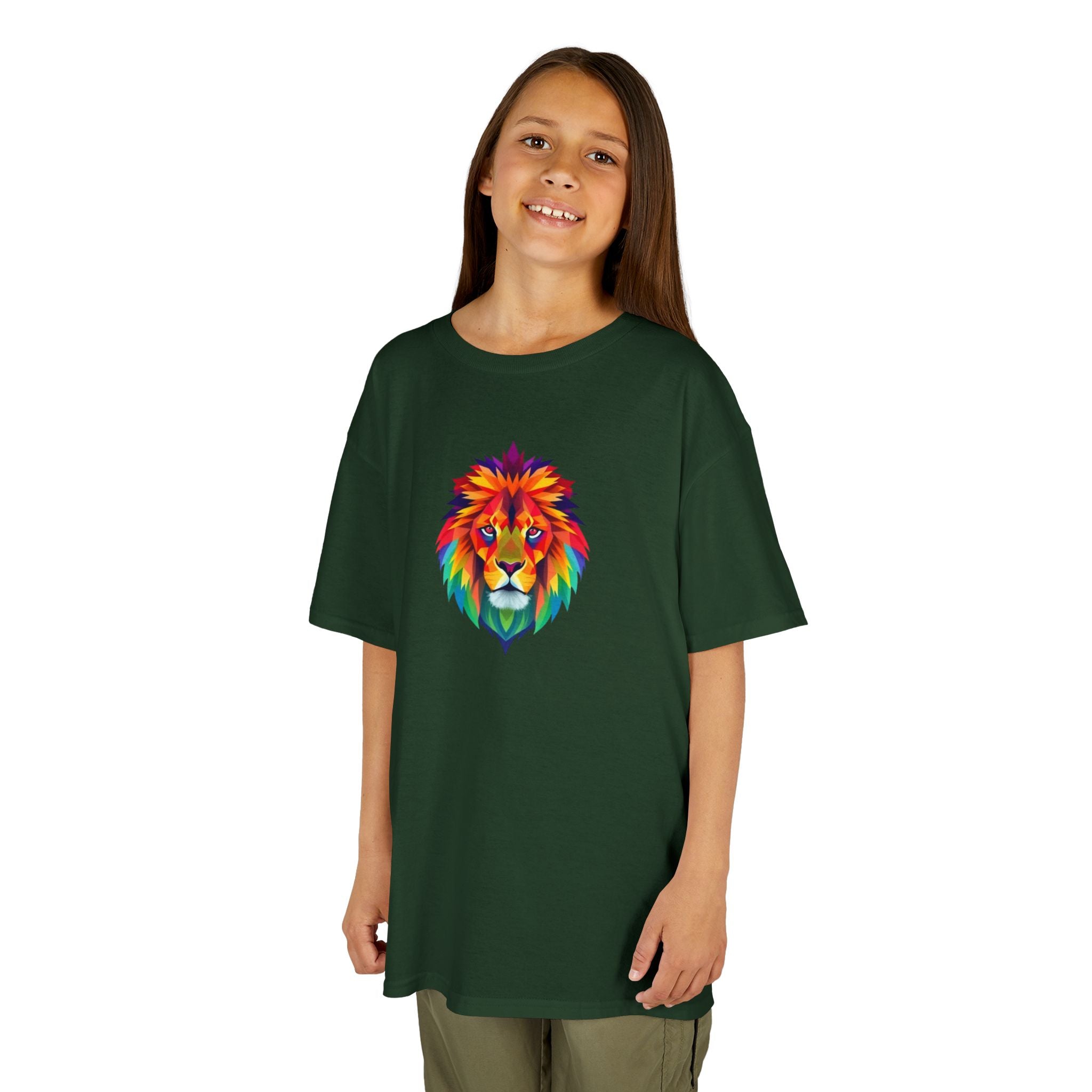 Colorful Fractal Lion Kids Heavy Cotton Tee