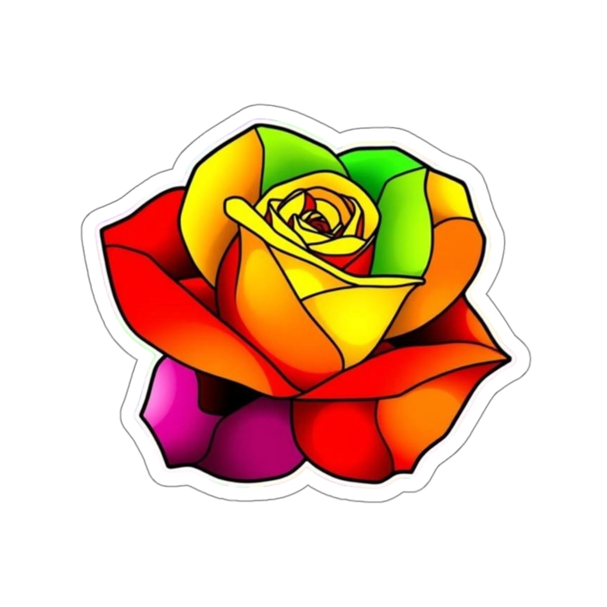 Die-Cut Stickers - Rose - Rainbow Stained Glass Design