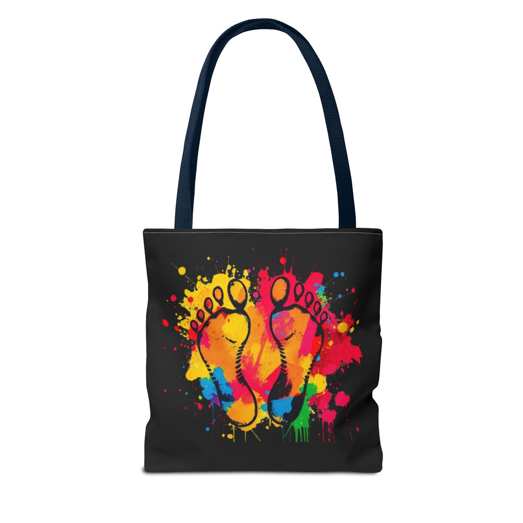 Rainbow Paint Splatter Footprints Tote Bag