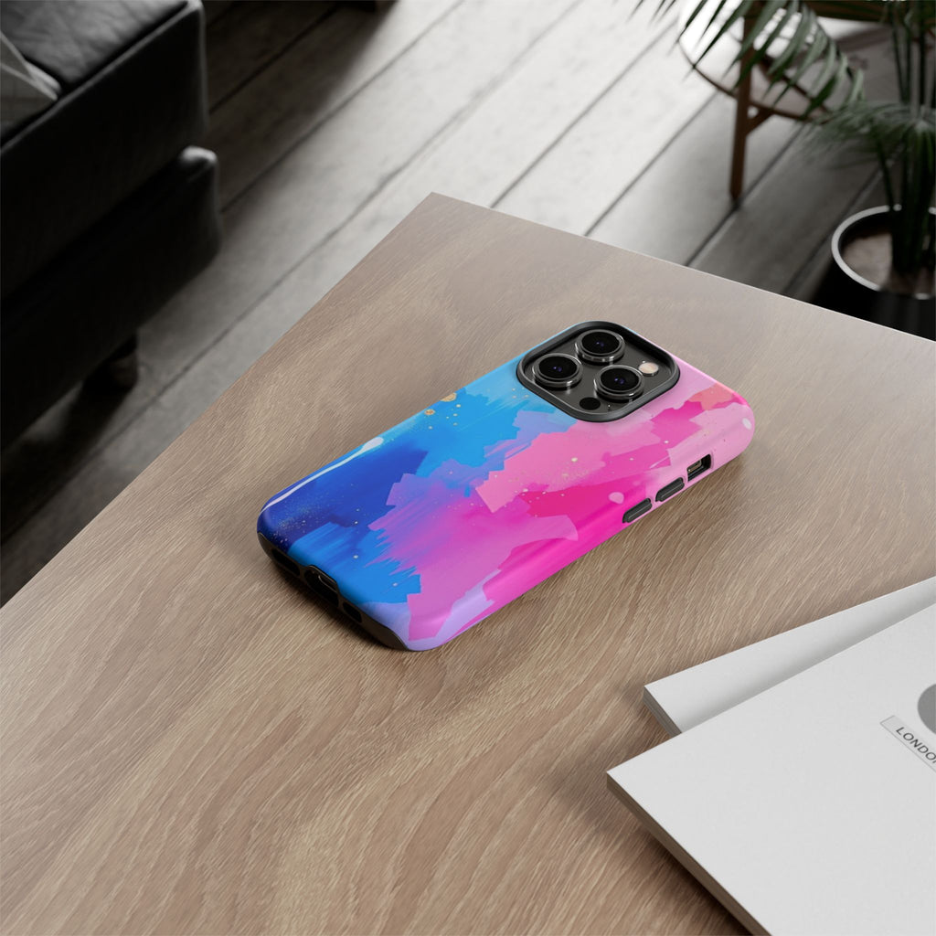 Android OR iPhone Compatible Cases - Pink and Blue Color Splash Design