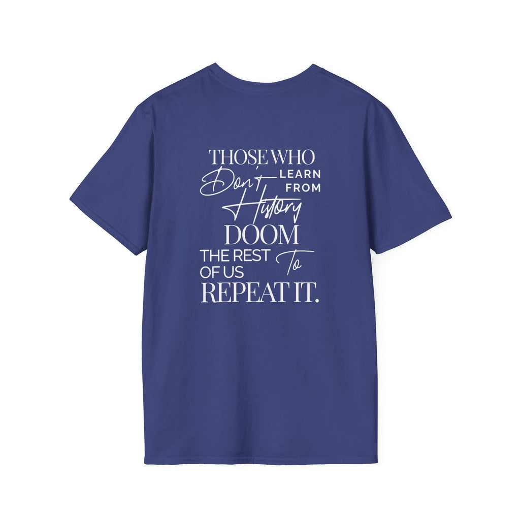Patriotic Unisex Softstyle T-Shirt - "USA" & History Quote Design
