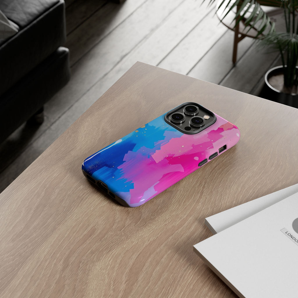 Android OR iPhone Compatible Cases - Pink and Blue Color Splash Design