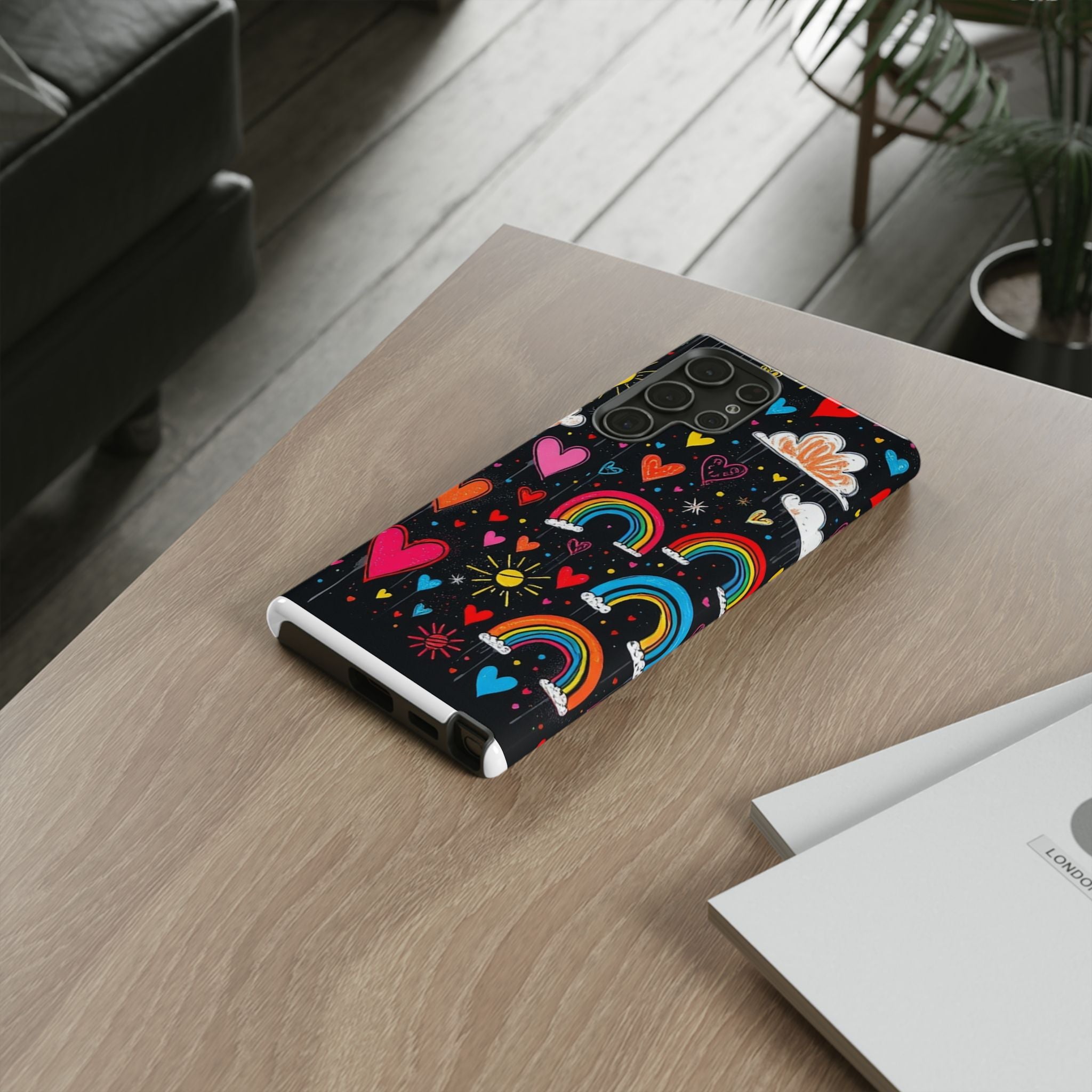 Android OR iPhone Compatible Cases - Doodle Hearts and Rainbows Design