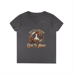 Women's Peace Love T-Shirt - Give It Away | Floral V-Neck Tee for Positive Vibes