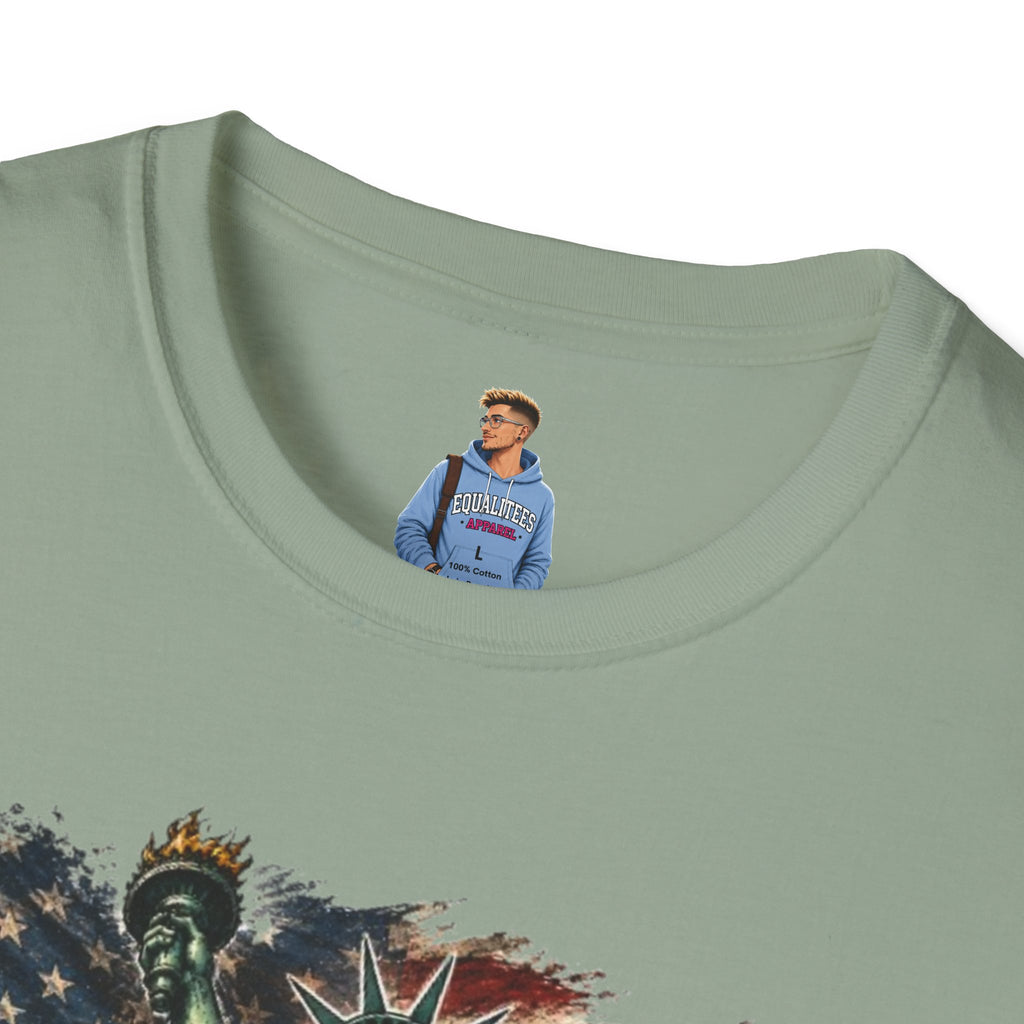 Statue of Liberty Stepping on MAGA American Flag T-Shirt — Patriotic USA Independence Day Tee
