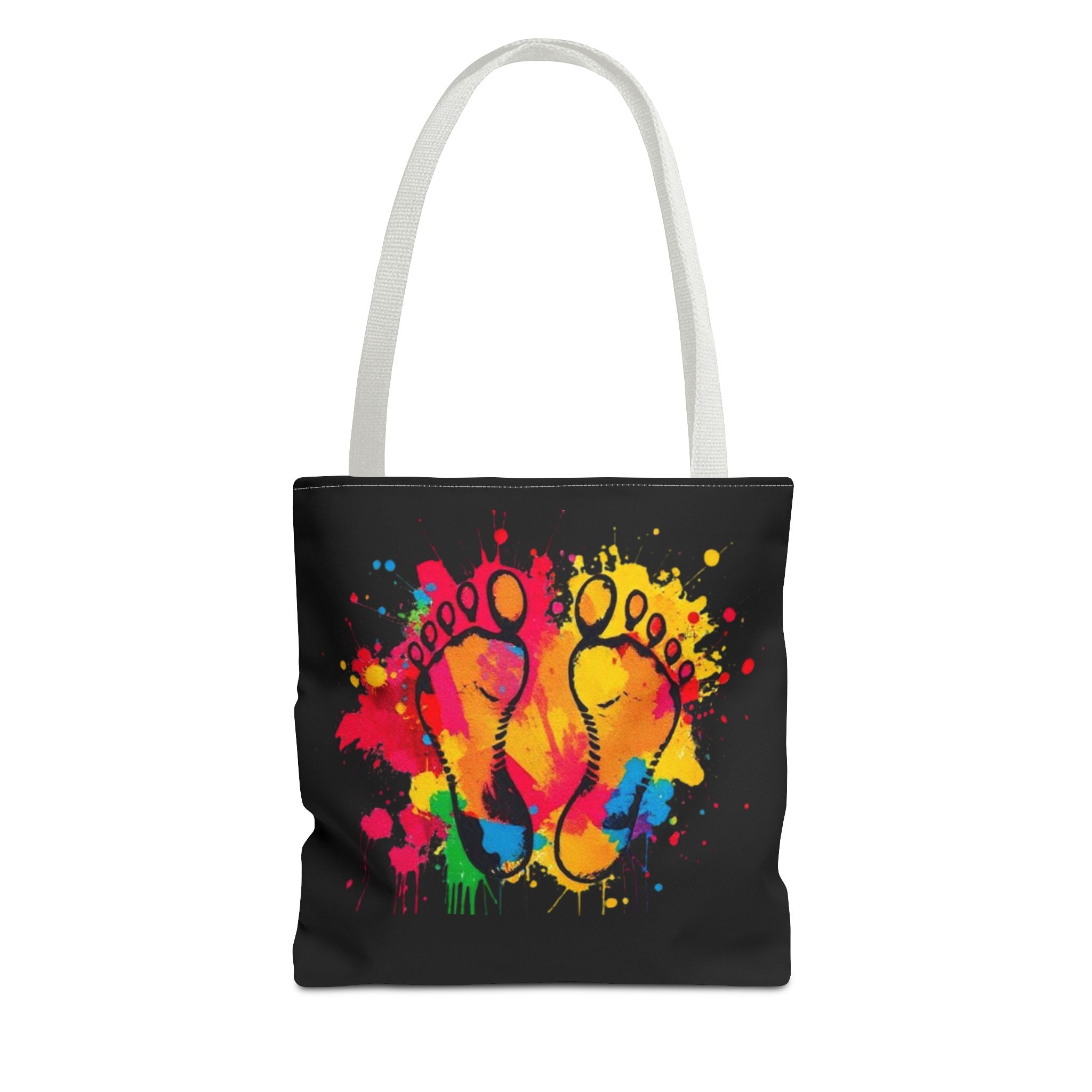 Rainbow Paint Splatter Footprints Tote Bag