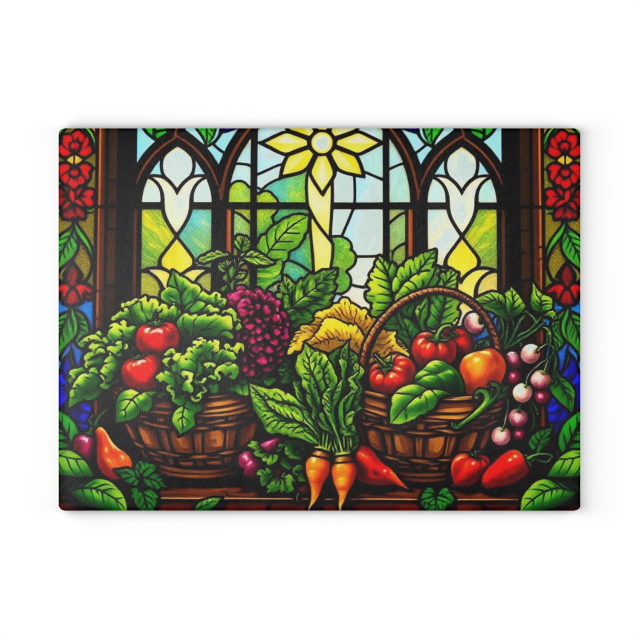 Stained Glass Vegetable Cutting Board - Vibrant Kitchen Décor for Food Lovers