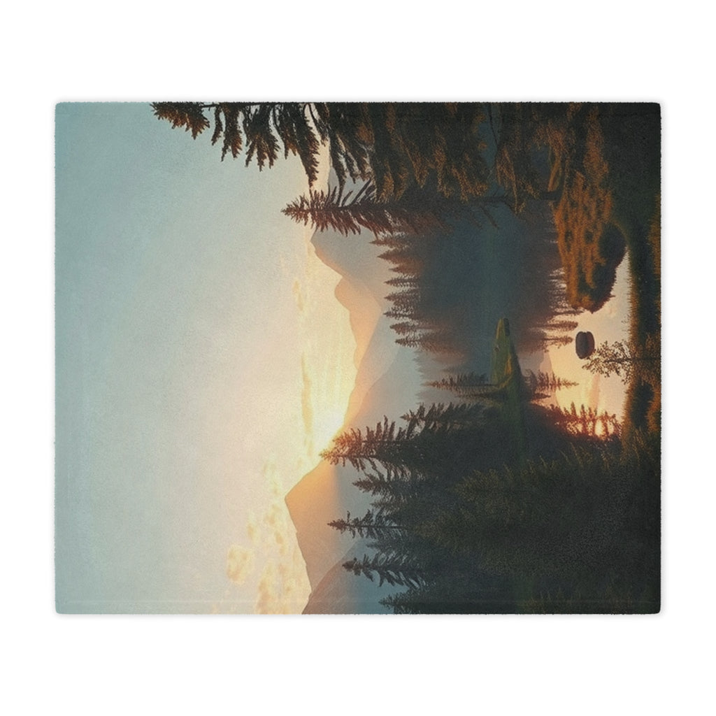 Serene Lake & Mountain Scene Microfiber Blanket