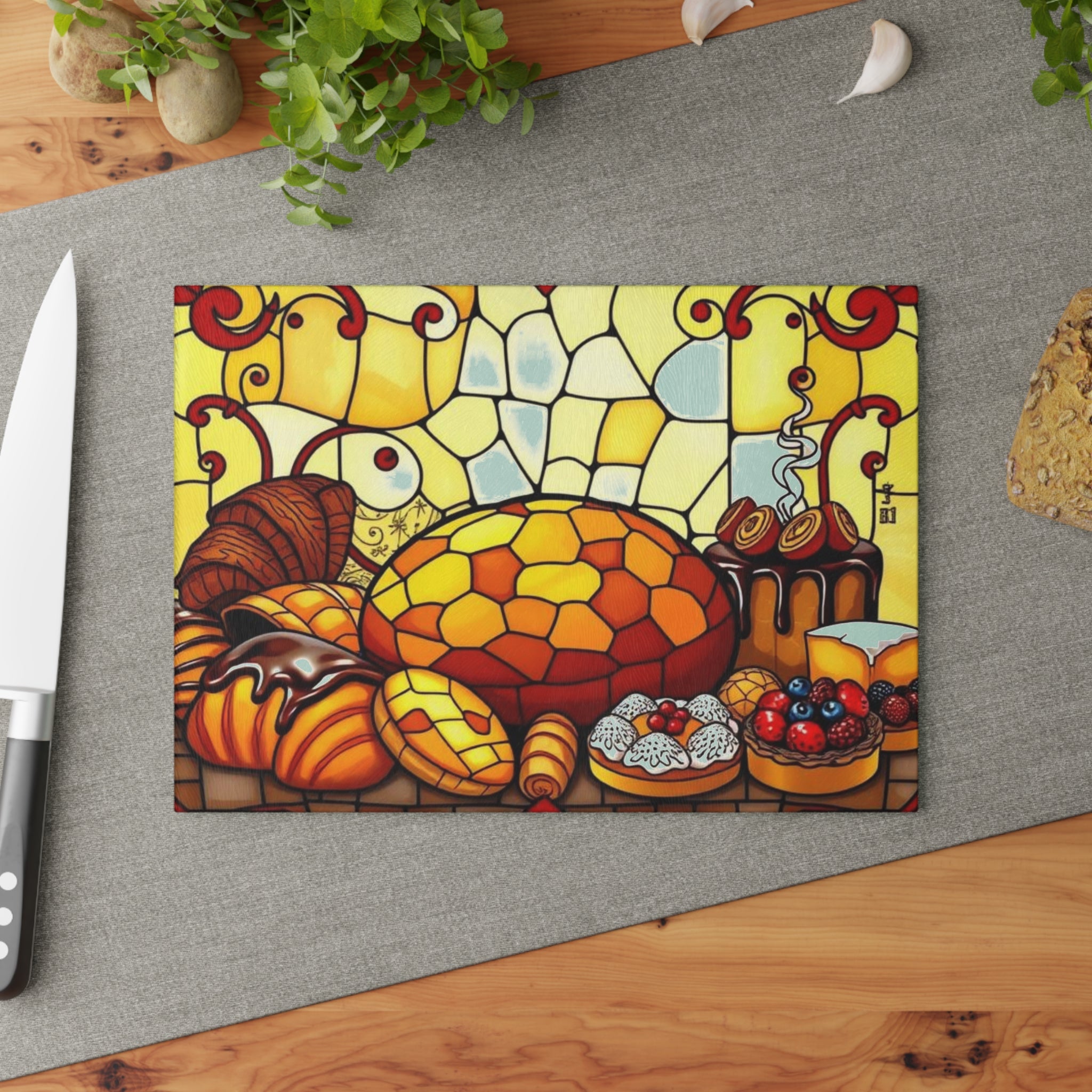 Stained Glass Bakery Cutting Board - Colorful Kitchen Decor for Baking Enthusiasts