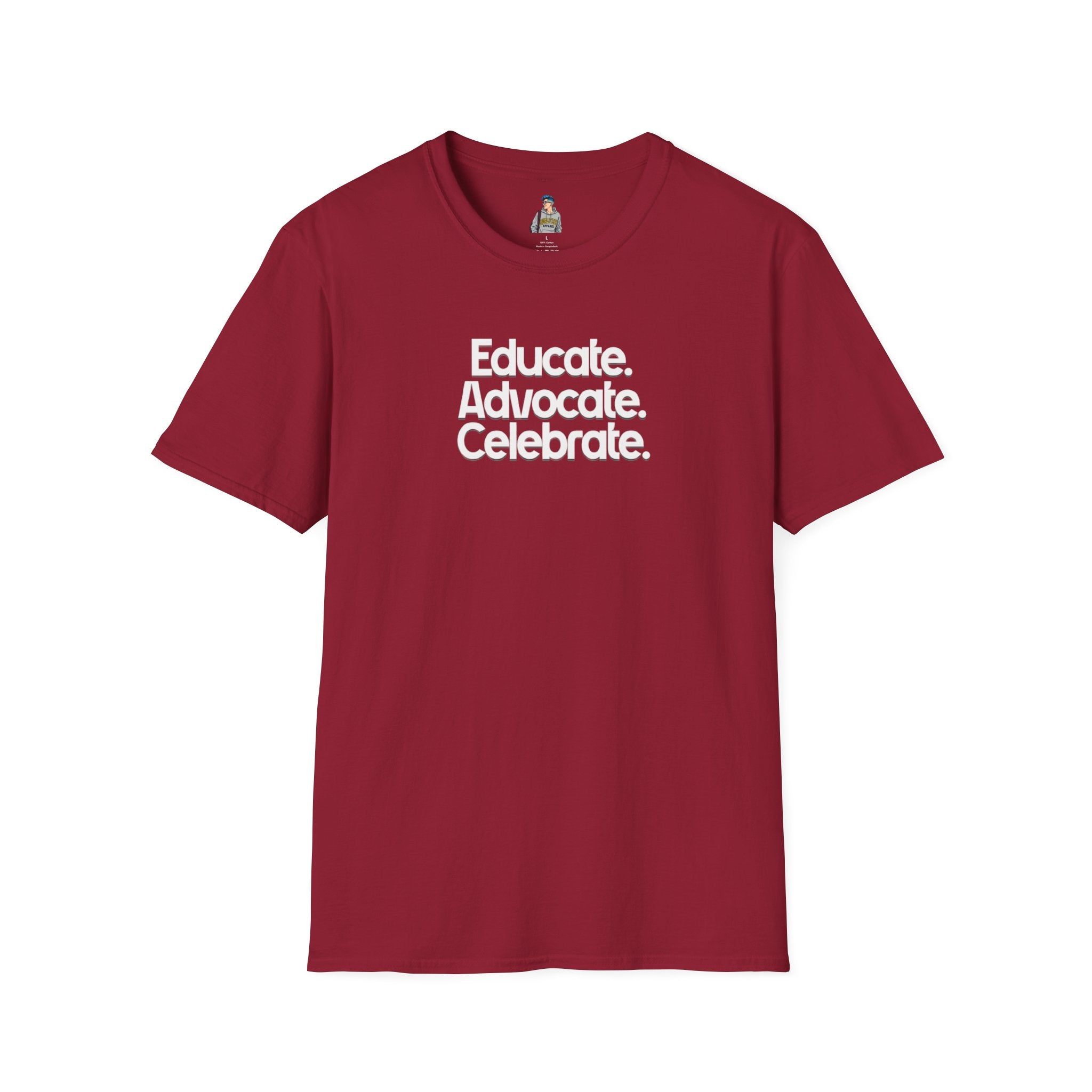 Educate. Advocate. Celebrate. Minimalist Pride T-Shirt