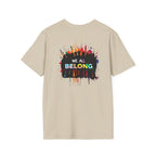 Inclusive Art Unisex Softstyle T-Shirt – ‘ Rainbow Handprint We All Belong’