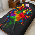 Rainbow Splash Handprint Black Background Velveteen Plush Blanket – For Comfort and Warmth