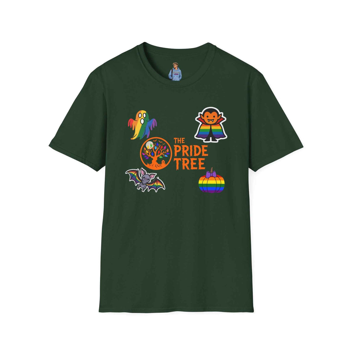 The Pride Tree Halloween T‑Shirt — Rainbow Ghosts, Pumpkins & Bat Graphic Tee