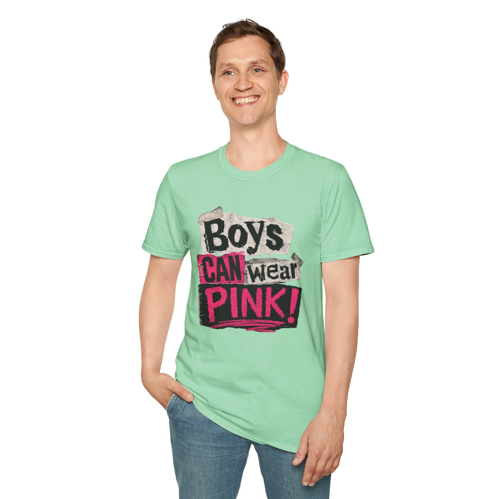 Boys Can Wear Pink T-Shirt — Bold Retro Feminist Graphic Tee