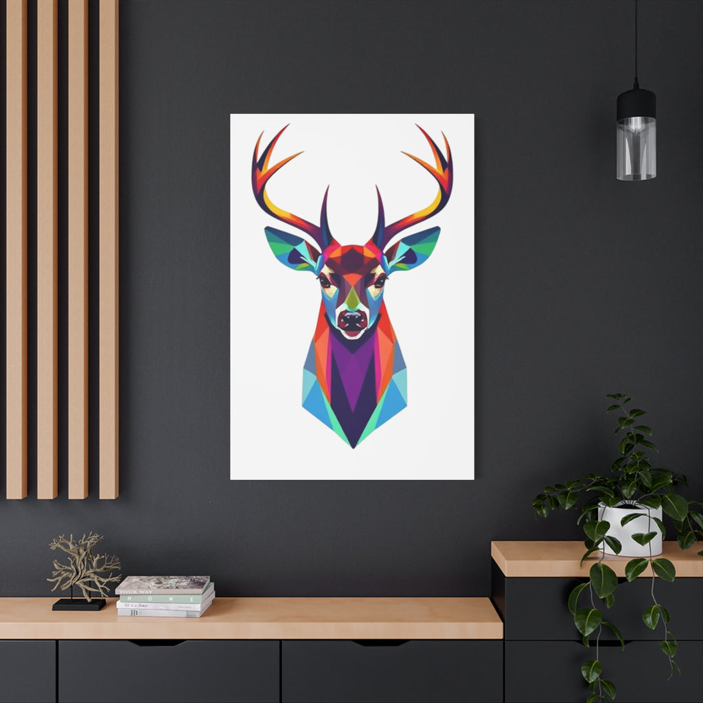 Vibrant Stag Canvas Wall Art - Colorful Geometric Deer Decor