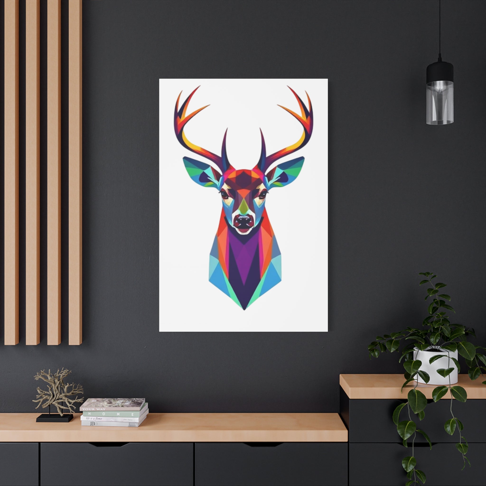 Vibrant Stag Canvas Wall Art - Colorful Geometric Deer Decor