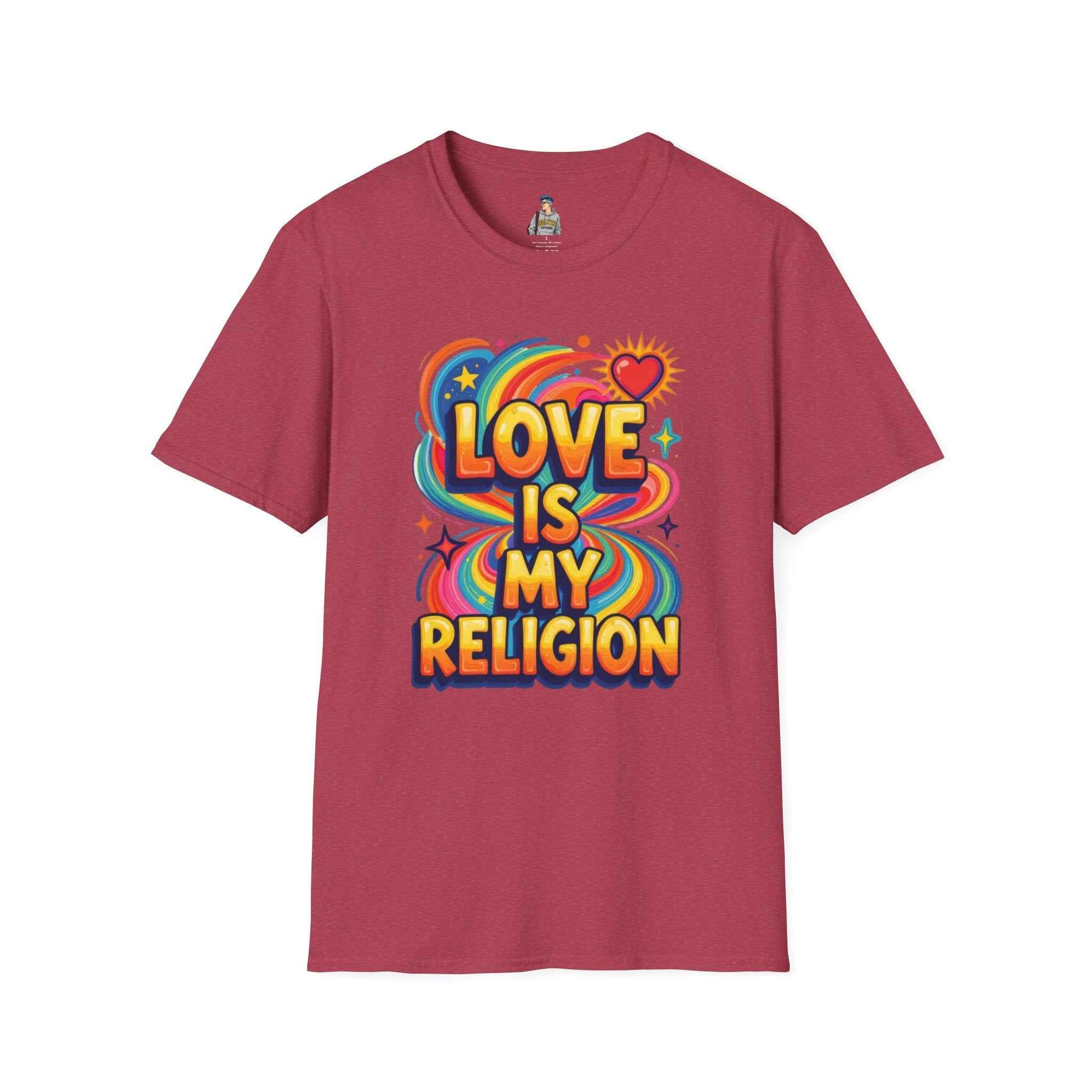 T-Shirt — "Love Is My Religion" Retro Rainbow Graphic Tee