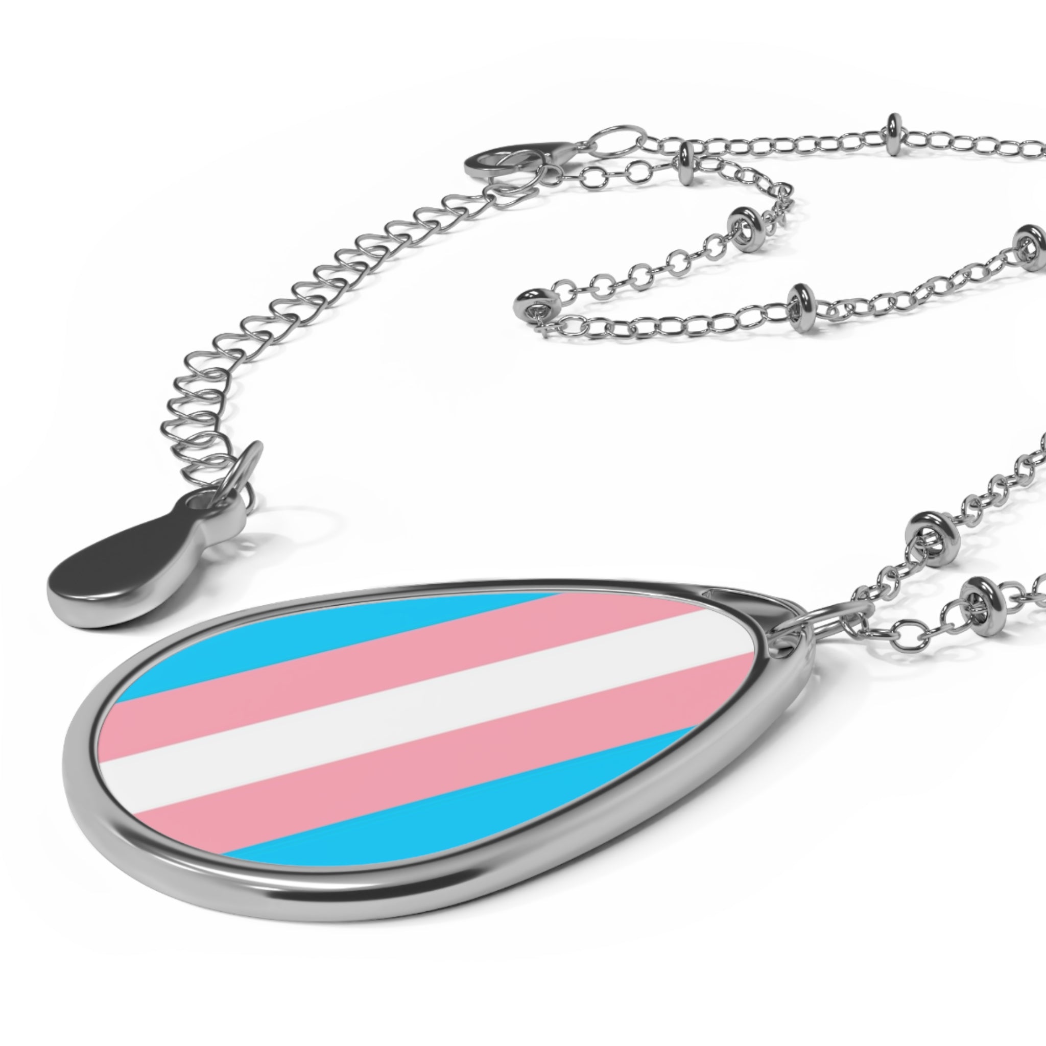 Trans Pride Oval Necklace - Stylish Silver Pendant for Inclusivity and Celebration
