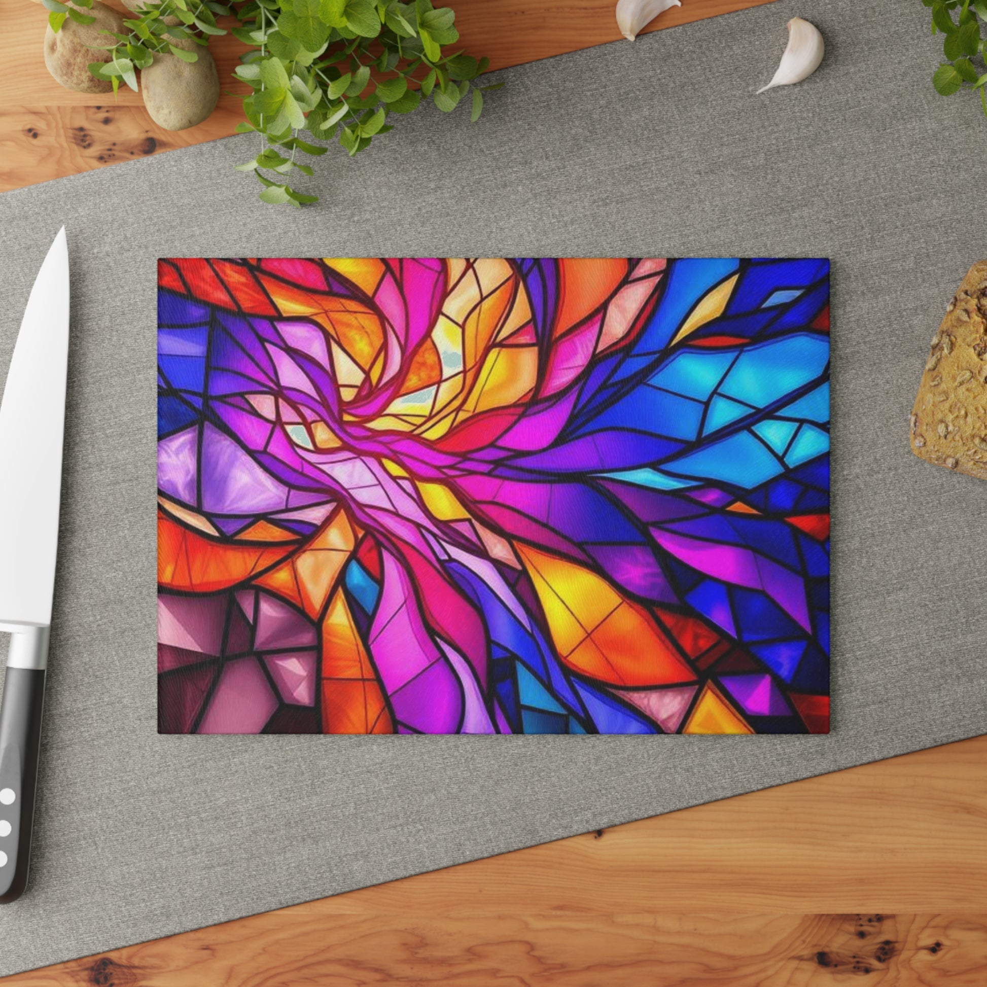 Vibrant Stained Glass Cutting Board - Colorful Kitchen Decor for Culinary Enthusiasts