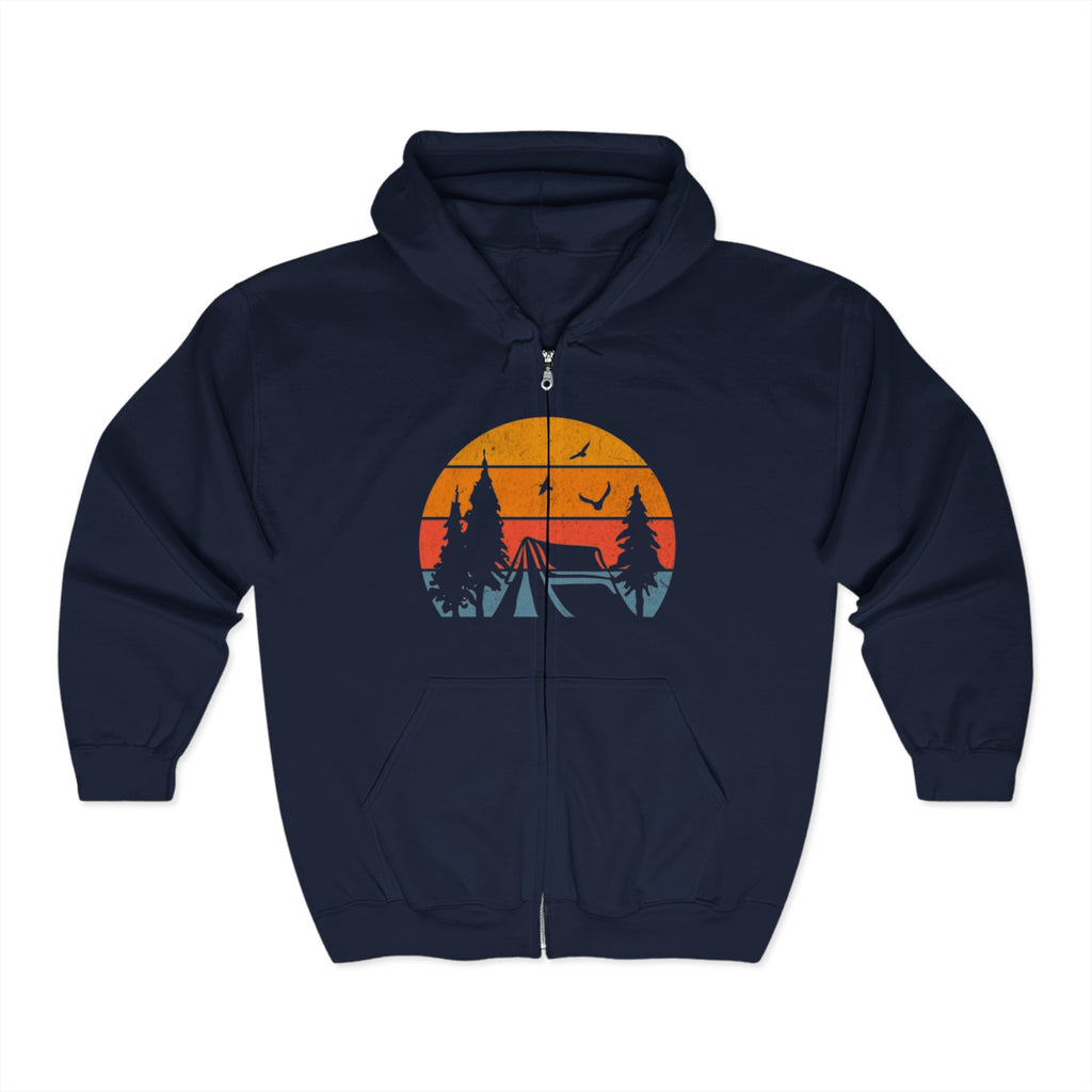 Camping Scene Hoodie, Outdoor Adventure Sweatshirt, Nature Lover Gift, Full Zip Hooded Jacket, Men Women Unisex Clothing