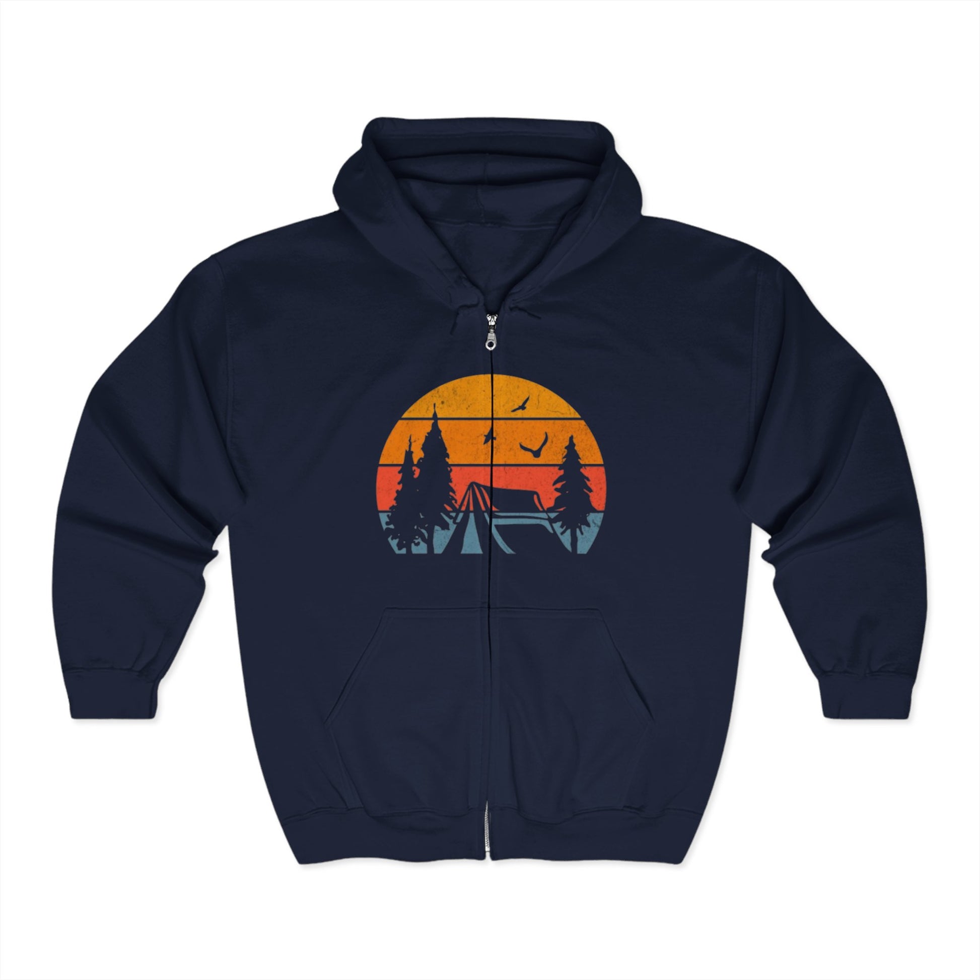 Camping Scene Hoodie, Outdoor Adventure Sweatshirt, Nature Lover Gift, Full Zip Hooded Jacket, Men Women Unisex Clothing