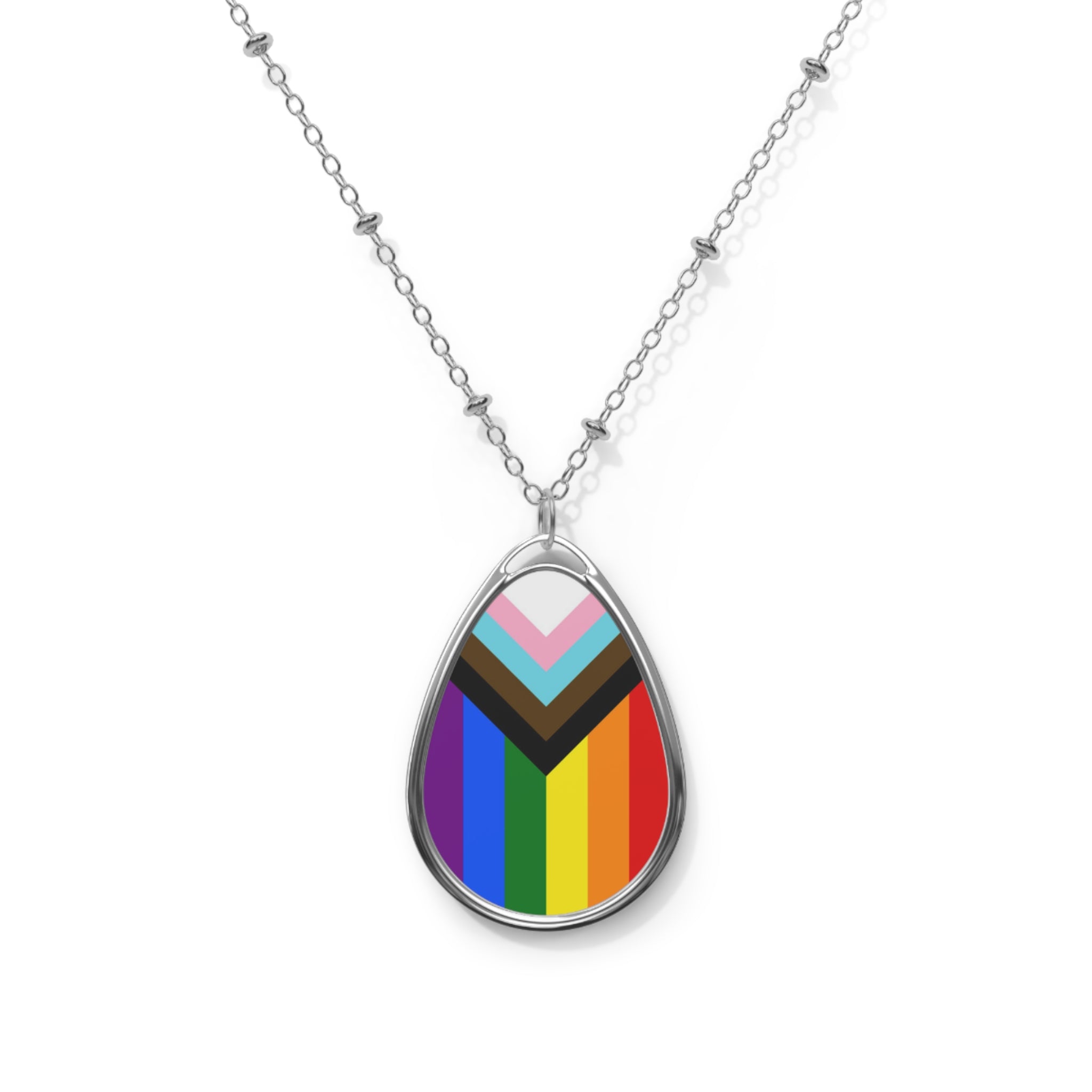Inclusive Pride Oval Necklace - Stylish Silver Pendant for Inclusivity and Celebration