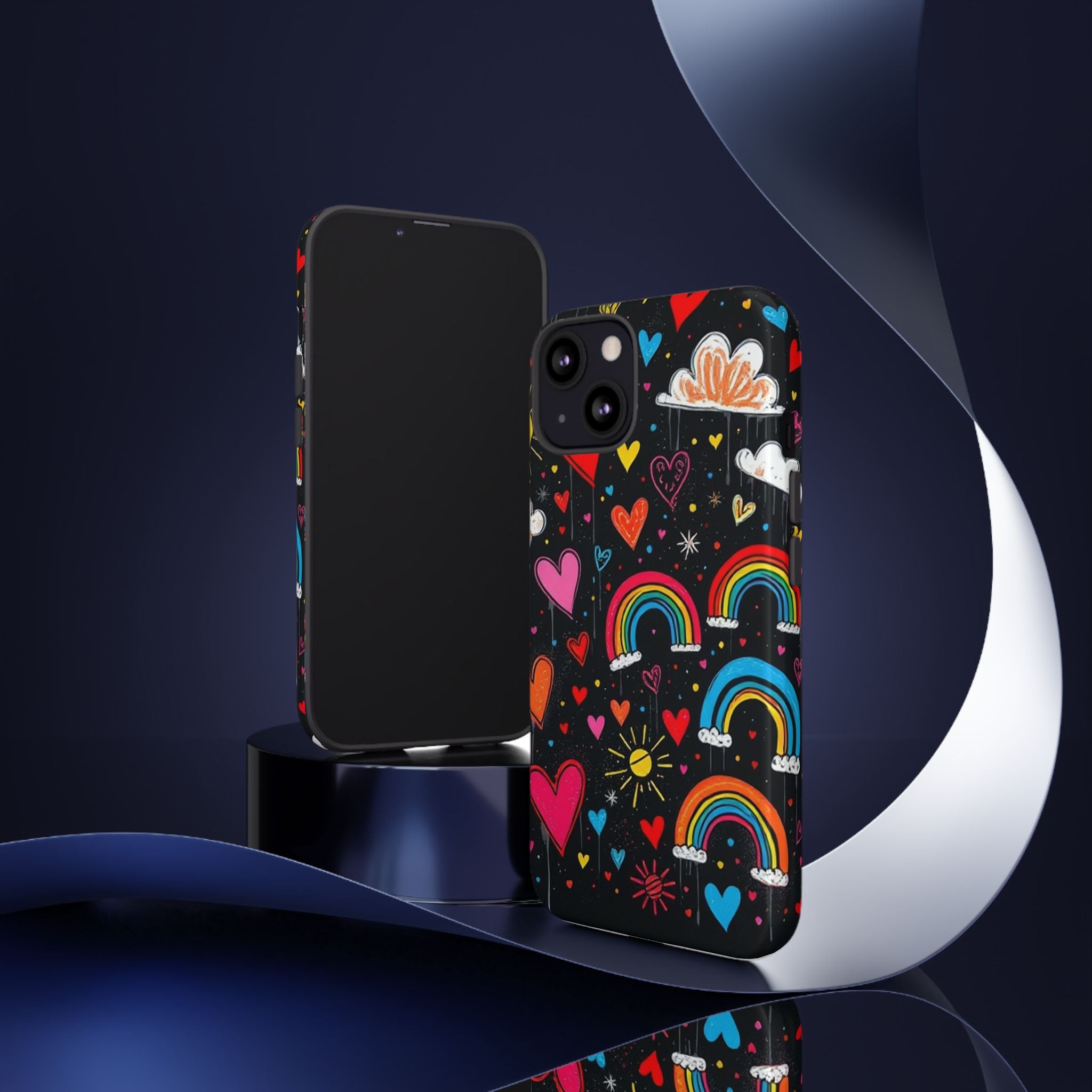 Android OR iPhone Compatible Cases - Doodle Hearts and Rainbows Design