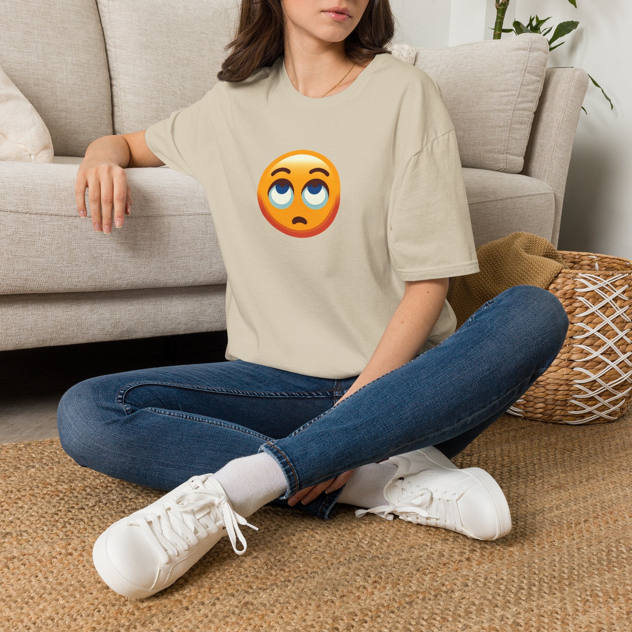 Unisex Softstyle T-Shirt with Eye Roll Emoji | Casual Graphic Tee for Everyday Humor