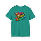 Inspirational Unisex Softstyle T-Shirt - 'Make Good Trouble' Rainbow Statement Tee
