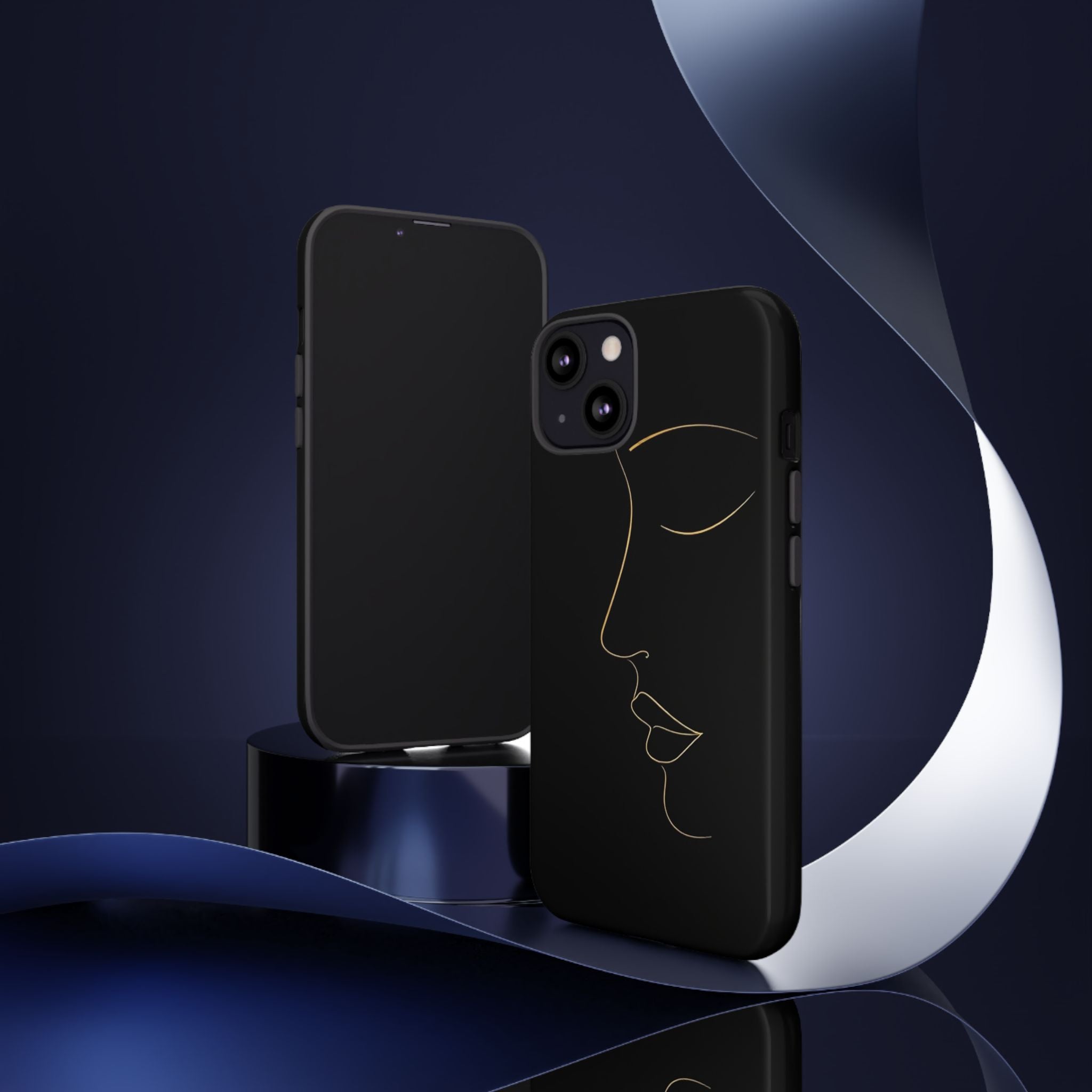 Android OR iPhone Compatible Cases - Gold Line Face Design - Unique Tough Cases