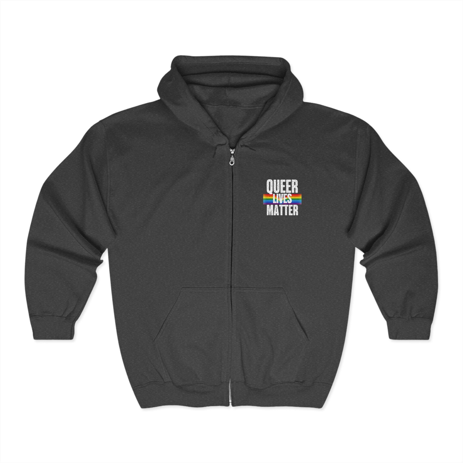 Queer Lives Matter Zip-Up Hoodie - Cozy Outdoor Style