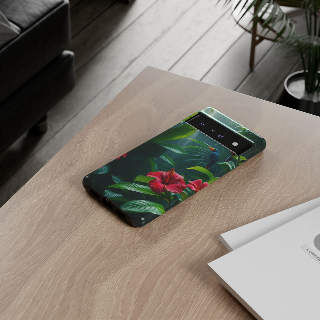 Android OR iPhone Compatible Cases - Tropical Flower & Bird Design - Unique Tough Cases
